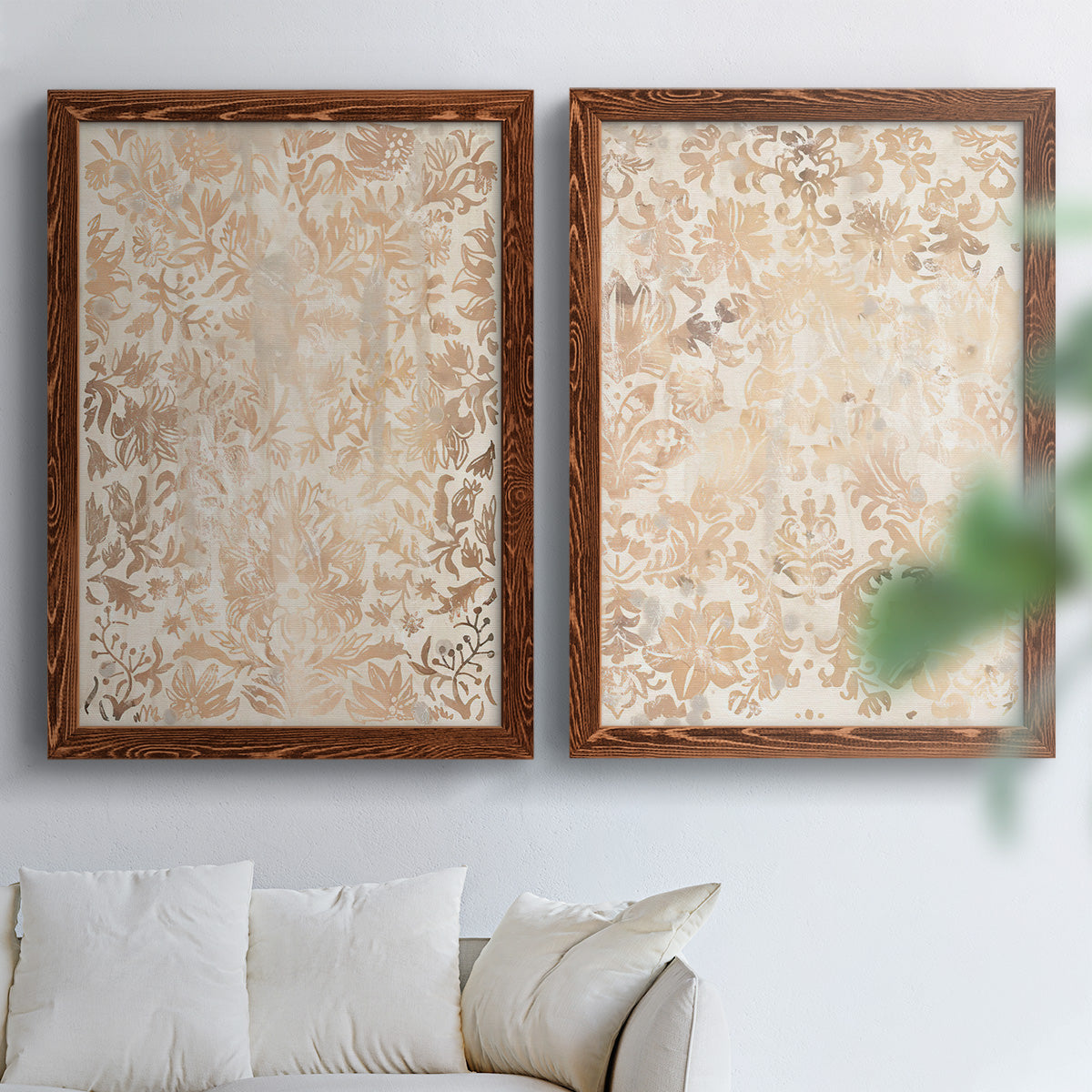 Walnut Damask I - Premium Framed Canvas 2 Piece Set - Ready to Hang