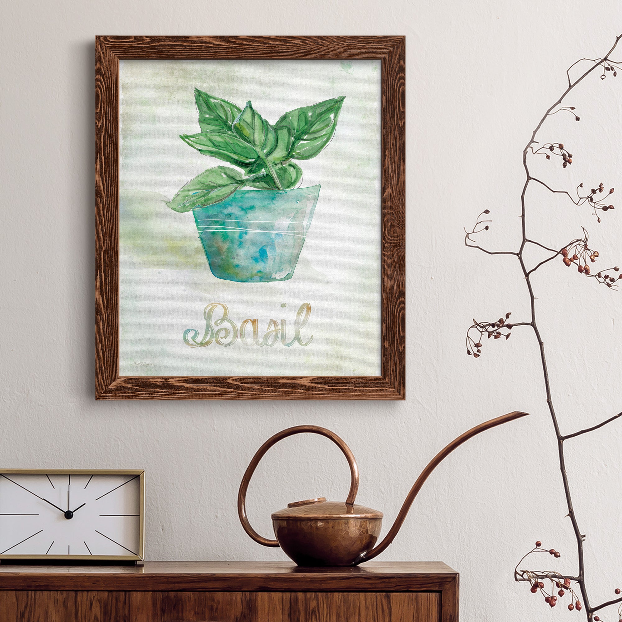 Potted Basil - Premium Canvas Framed in Barnwood - Ready to Hang