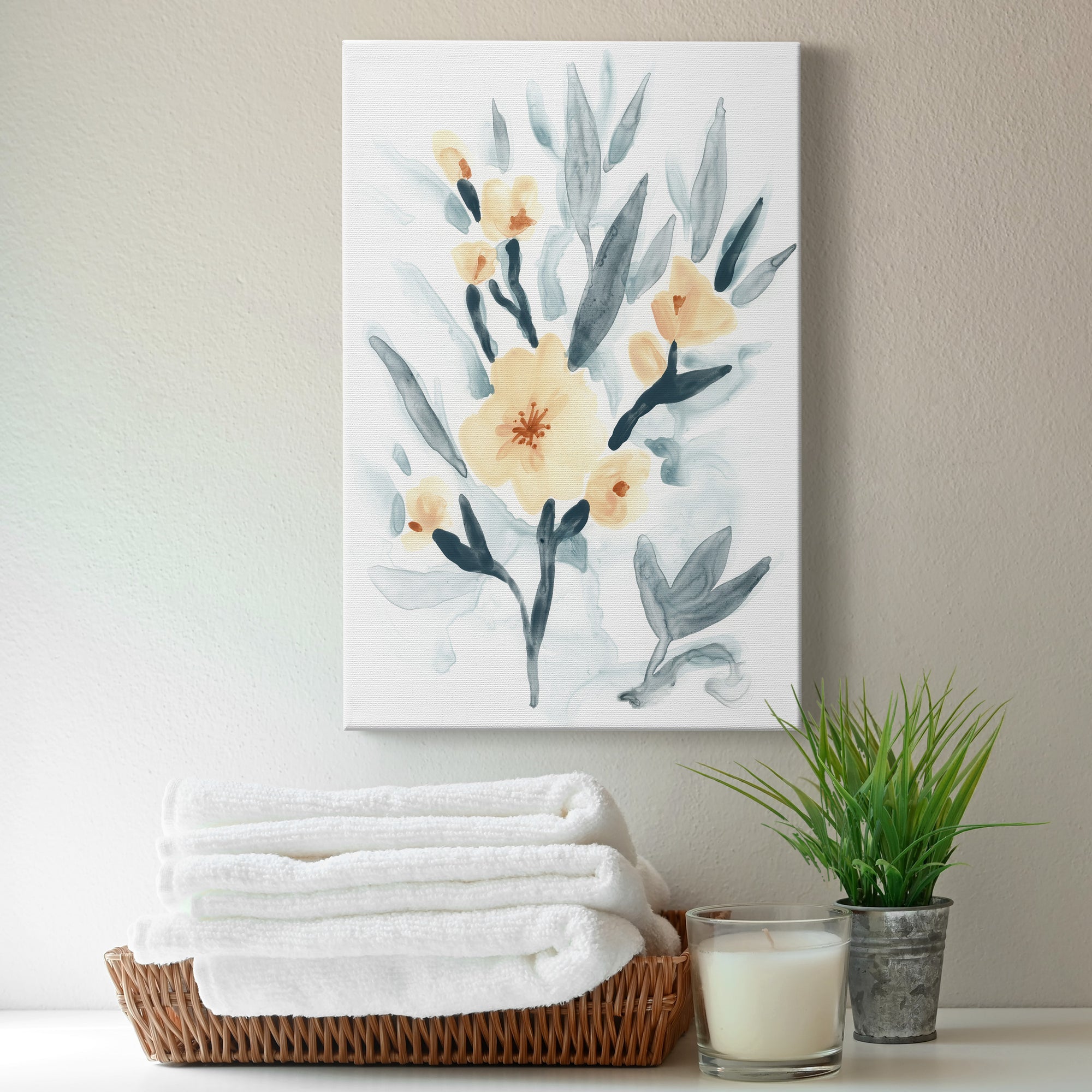 Indigo & Blush Bouquet I Premium Gallery Wrapped Canvas - Ready to Hang