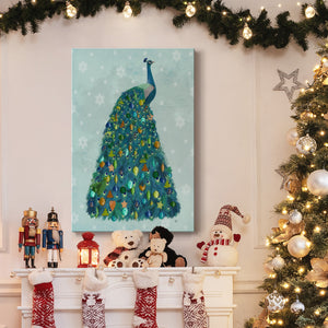 Christmas Peacock Christmas Tree - Gallery Wrapped Canvas