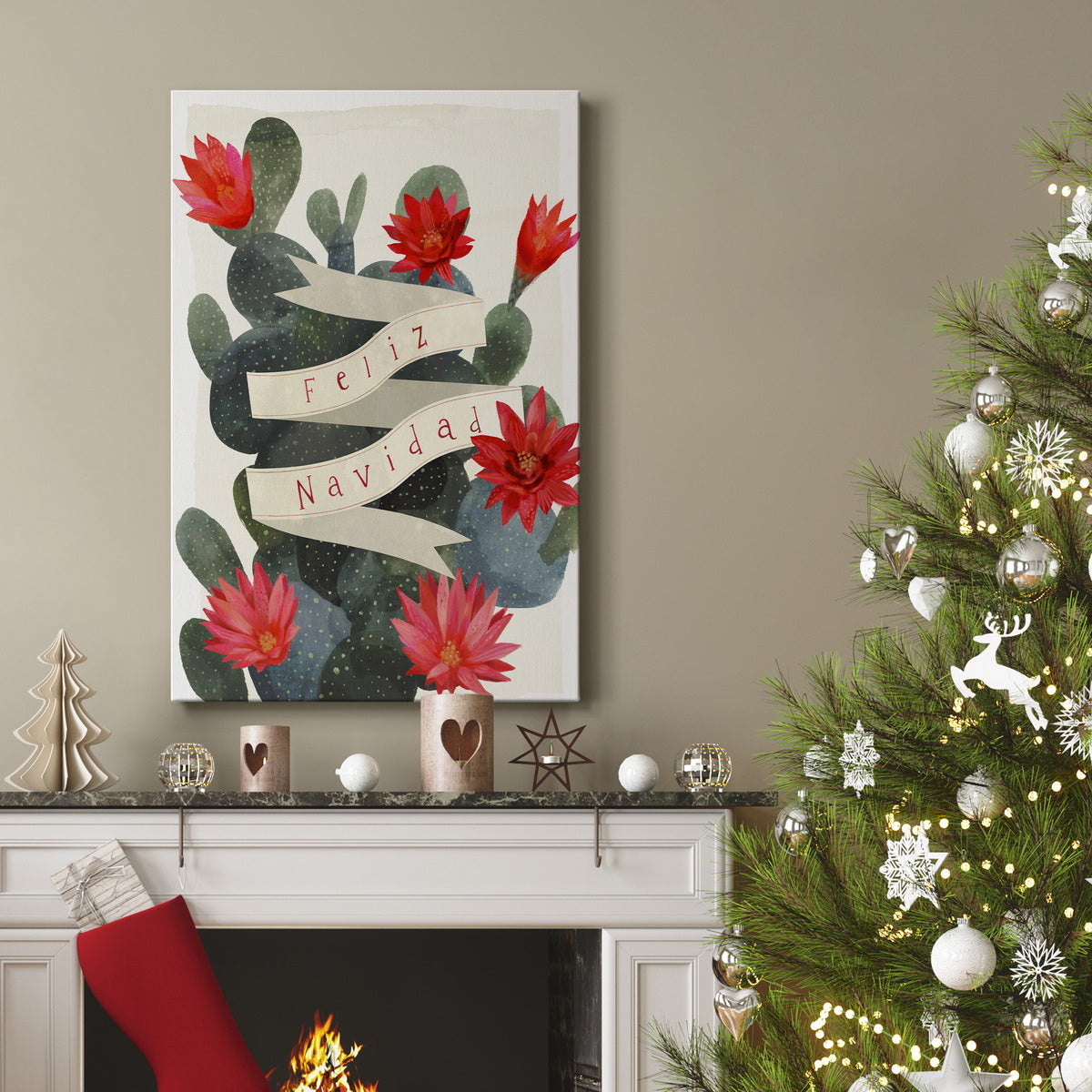 Desert Christmas Cactus I Premium Gallery Wrapped Canvas - Ready to Hang