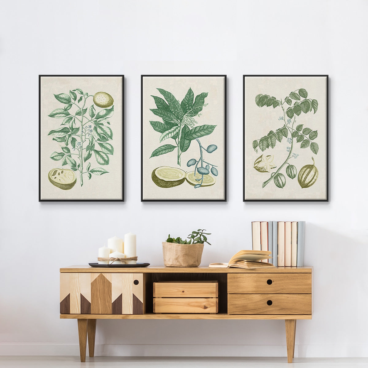 Buchoz Tropicals II - Framed Premium Gallery Wrapped Canvas L Frame 3 Piece Set - Ready to Hang