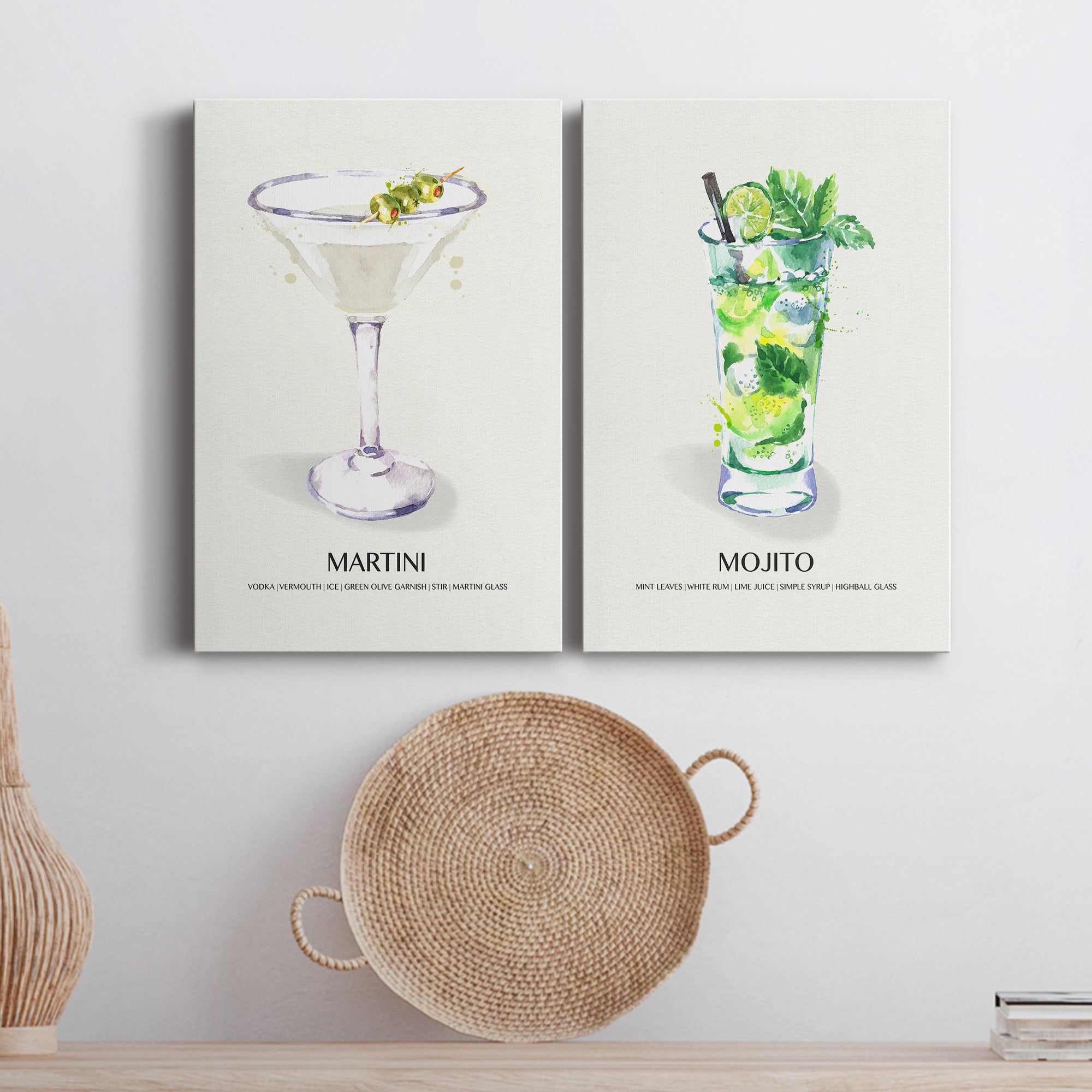 Martini Premium Gallery Wrapped Canvas - Ready to Hang - Set of 2 - 8 x 12 Each