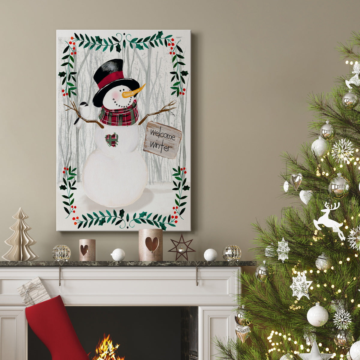 Folk Snowman Forest I Premium Gallery Wrapped Canvas - Ready to Hang