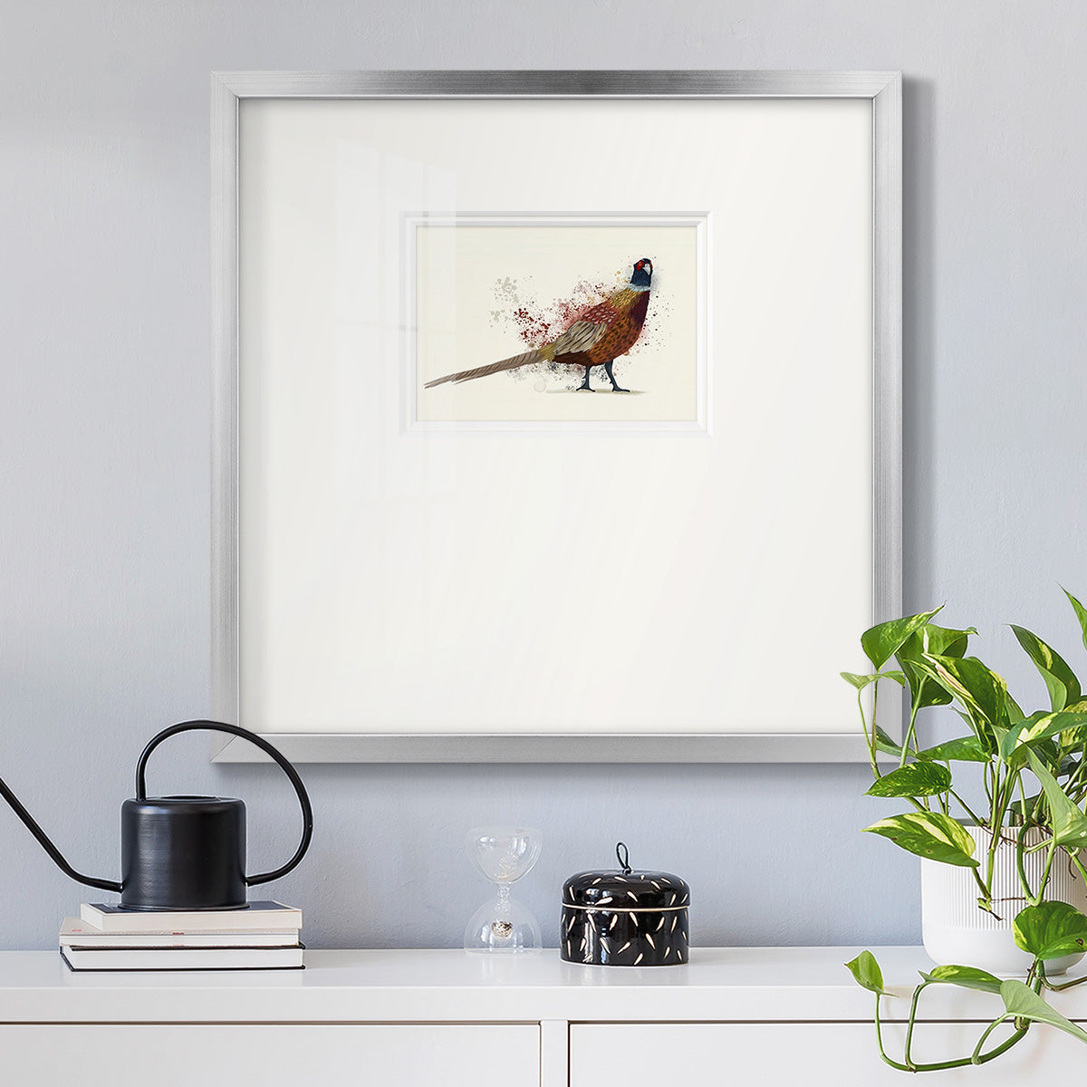 Pheasant Splash 2 Premium Framed Print Double Matboard