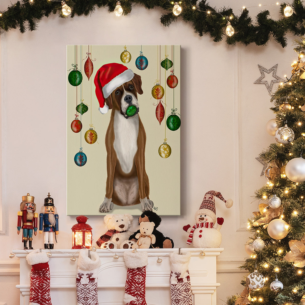 Christmas Boxer and Bauble Ball - Gallery Wrapped Canvas