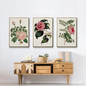Pink Floral Mix I - Framed Premium Gallery Wrapped Canvas L Frame 3 Piece Set - Ready to Hang