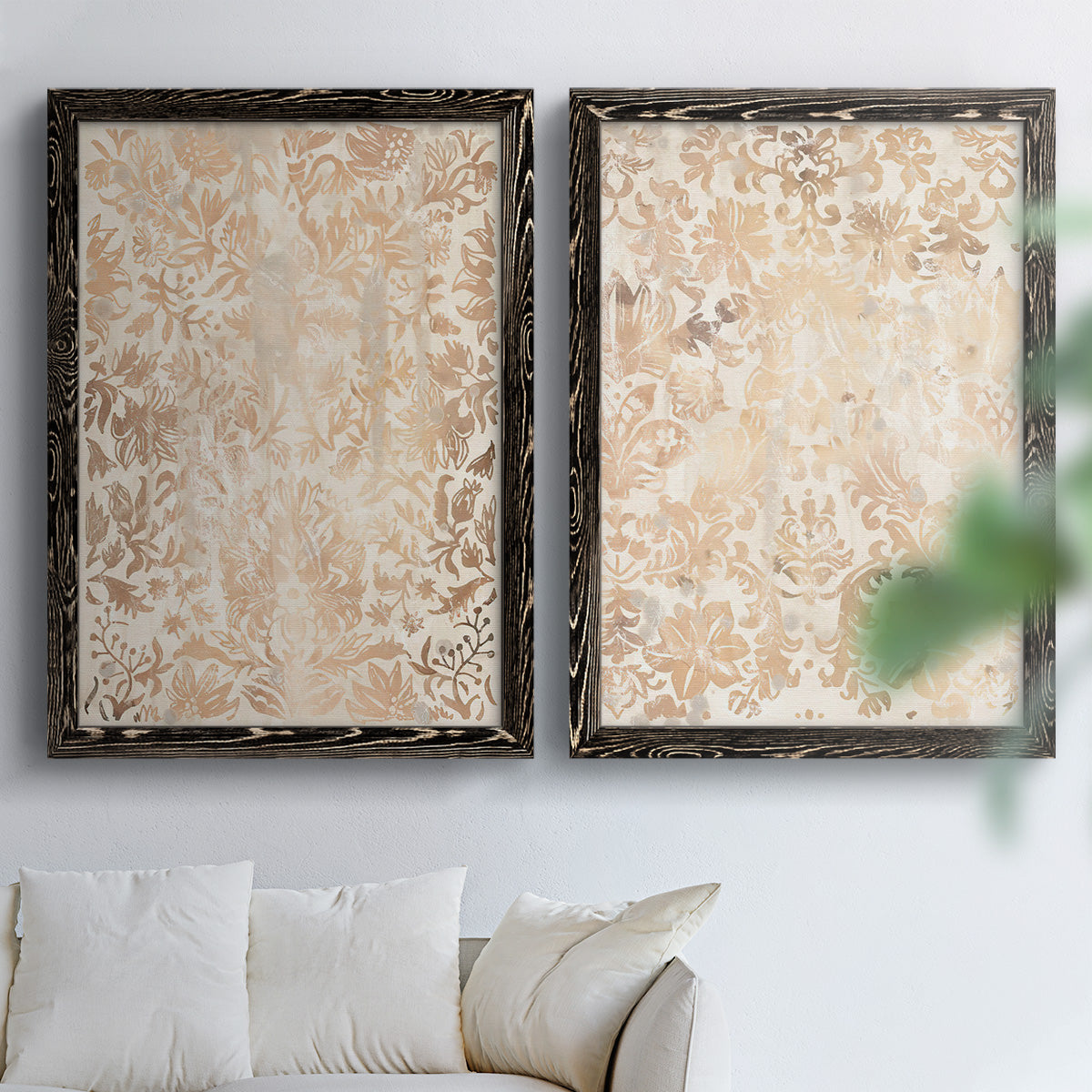 Walnut Damask I - Premium Framed Canvas 2 Piece Set - Ready to Hang