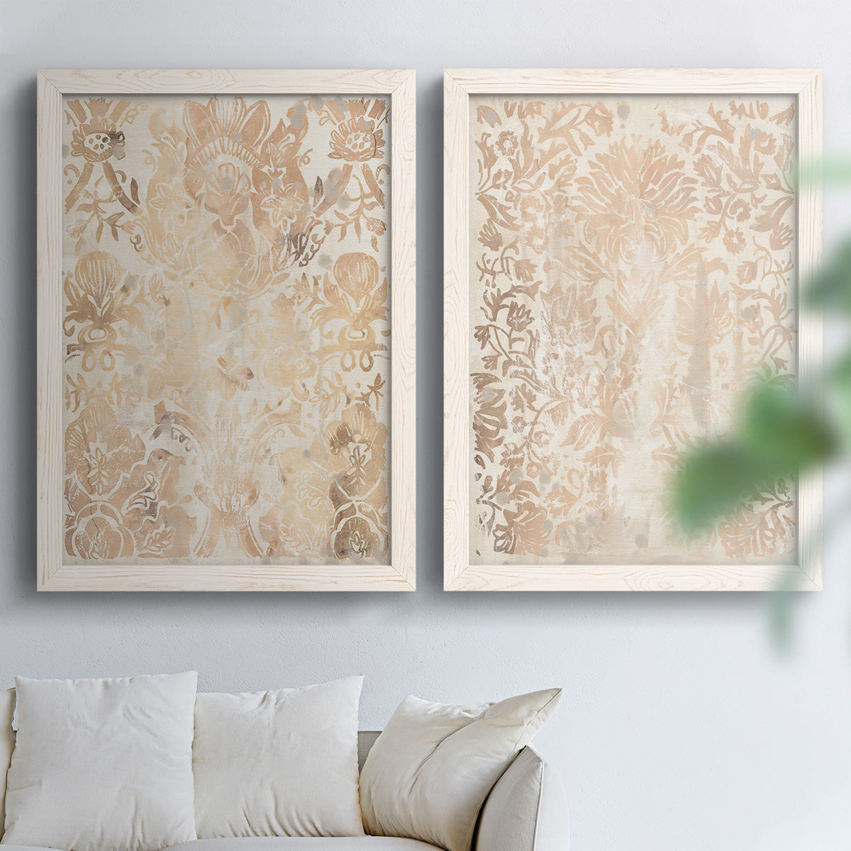 Walnut Damask III - Premium Framed Canvas 2 Piece Set - Ready to Hang