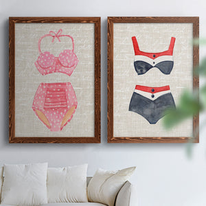 Vintage Swimming I - Premium Framed Canvas 2 Piece Set - Ready to Hang