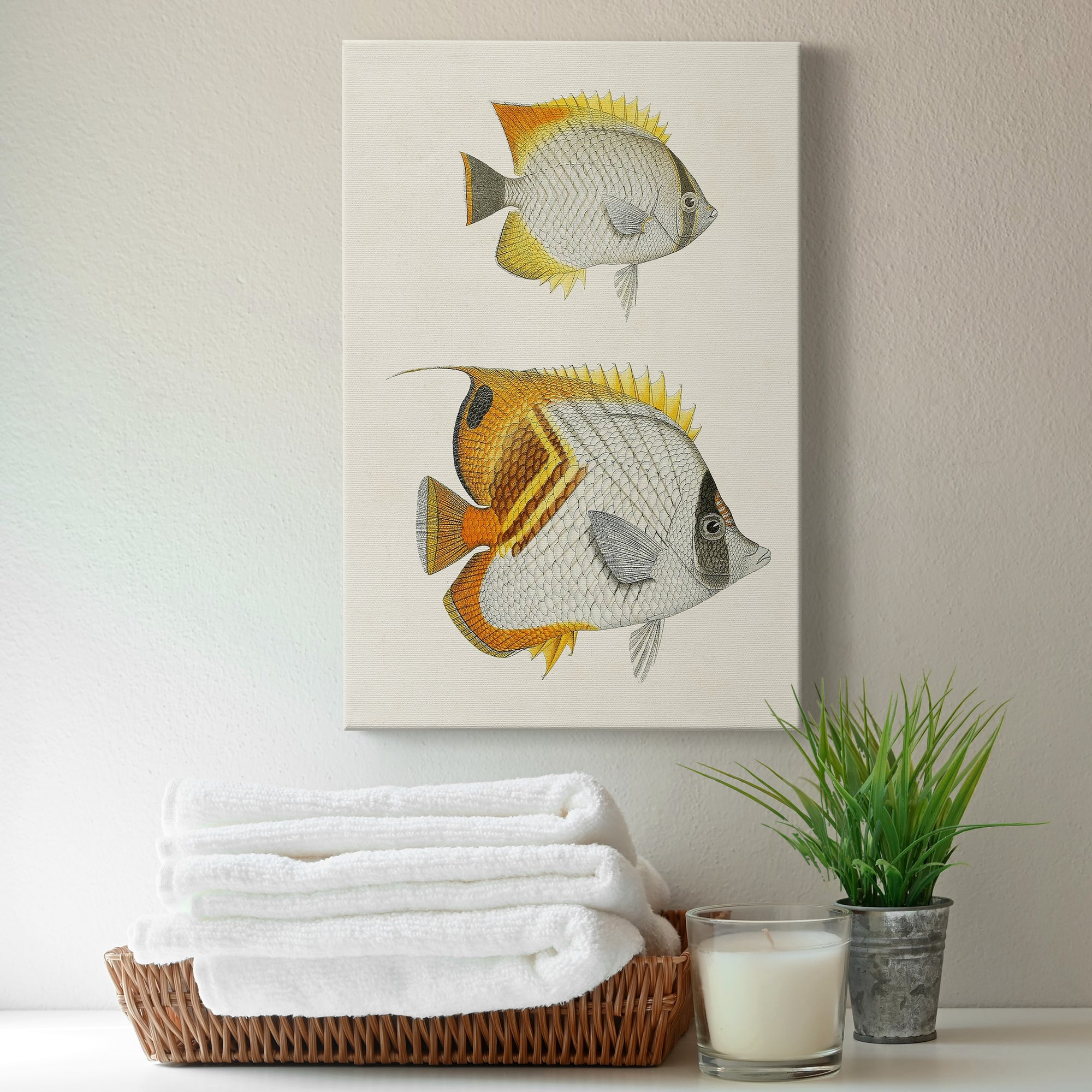Yellow & Grey Fish I Premium Gallery Wrapped Canvas - Ready to Hang