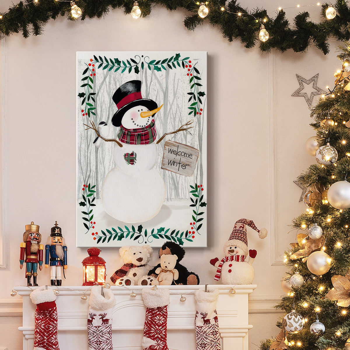 Folk Snowman Forest I - Gallery Wrapped Canvas