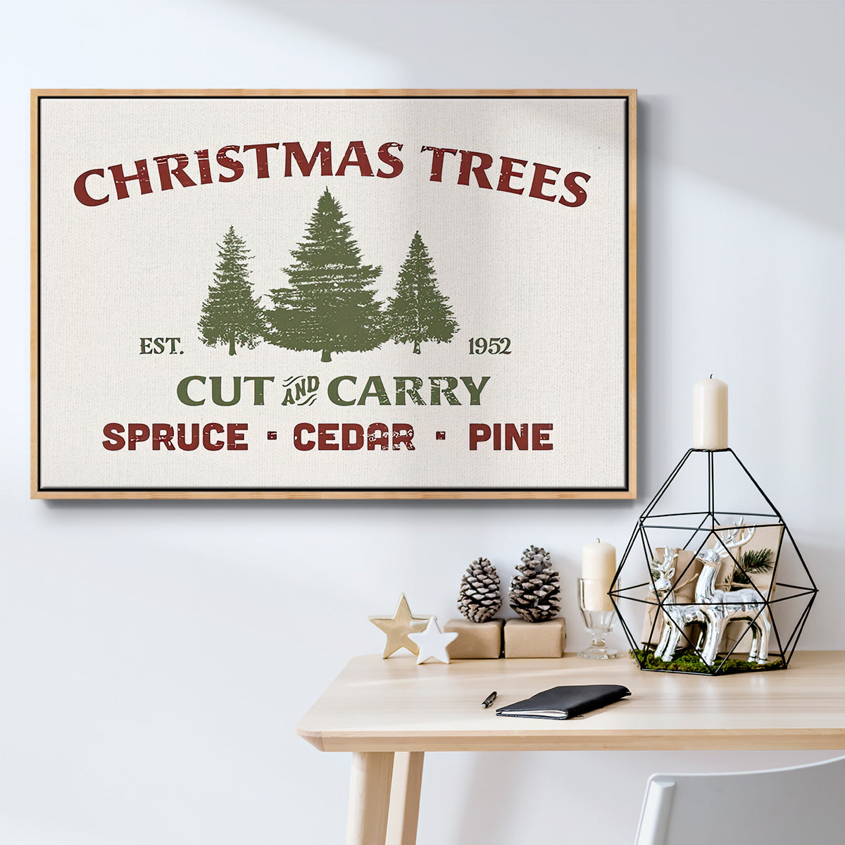Christmas Farm Sign I - Framed Gallery Wrapped Canvas in Floating Frame
