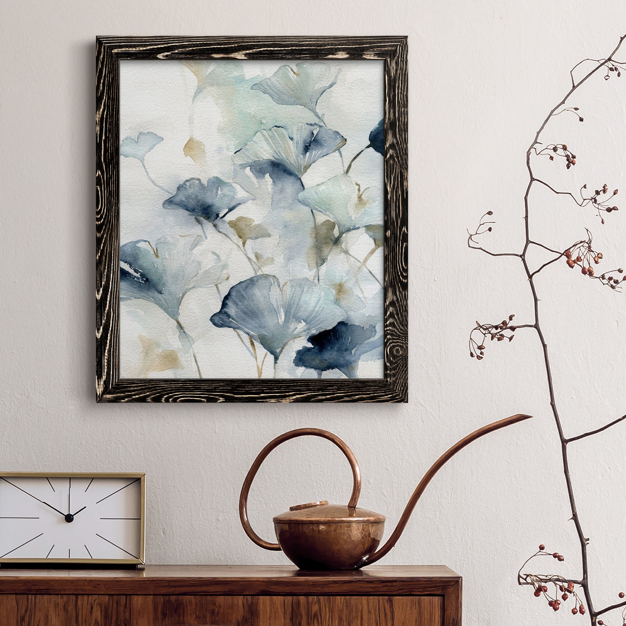 Indigo Ginkgo II - Premium Canvas Framed in Barnwood - Ready to Hang