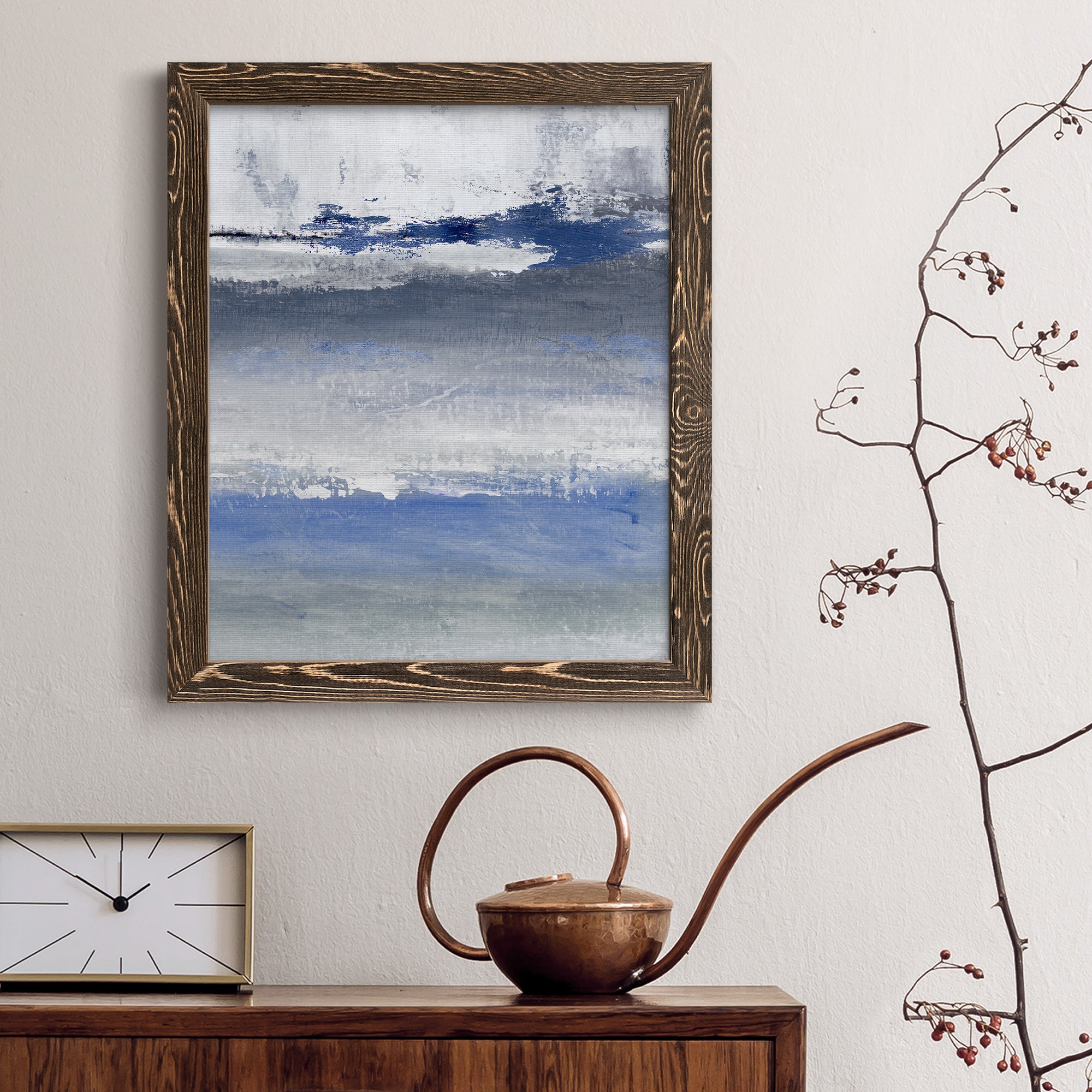 Soft Solace Indigo - Premium Canvas Framed in Barnwood - Ready to Hang