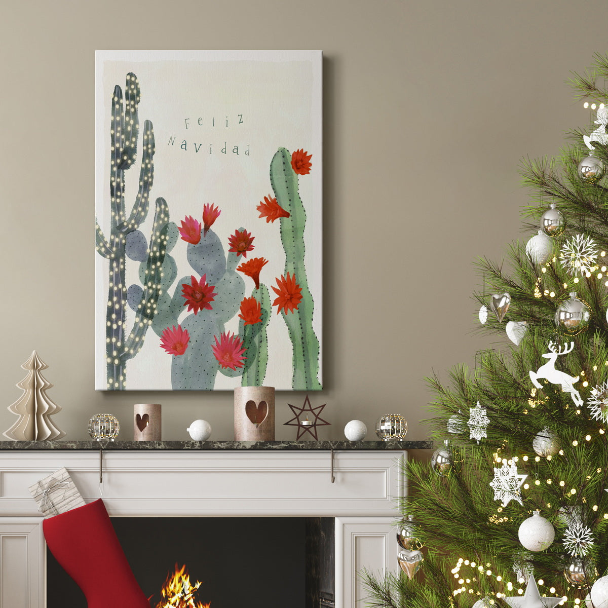 Desert Christmas Cactus II Premium Gallery Wrapped Canvas - Ready to Hang