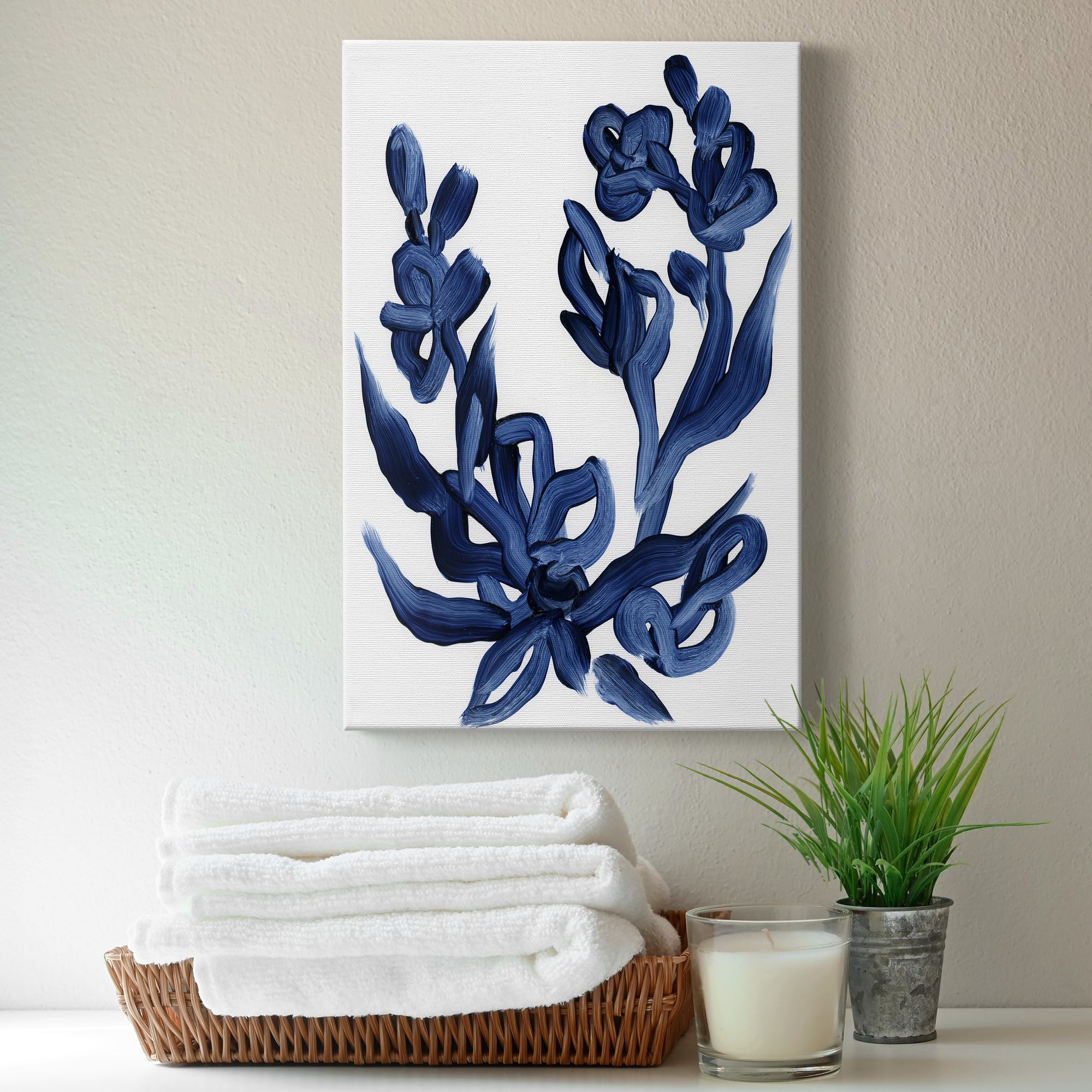 Indigo Brush Blooms I Premium Gallery Wrapped Canvas - Ready to Hang