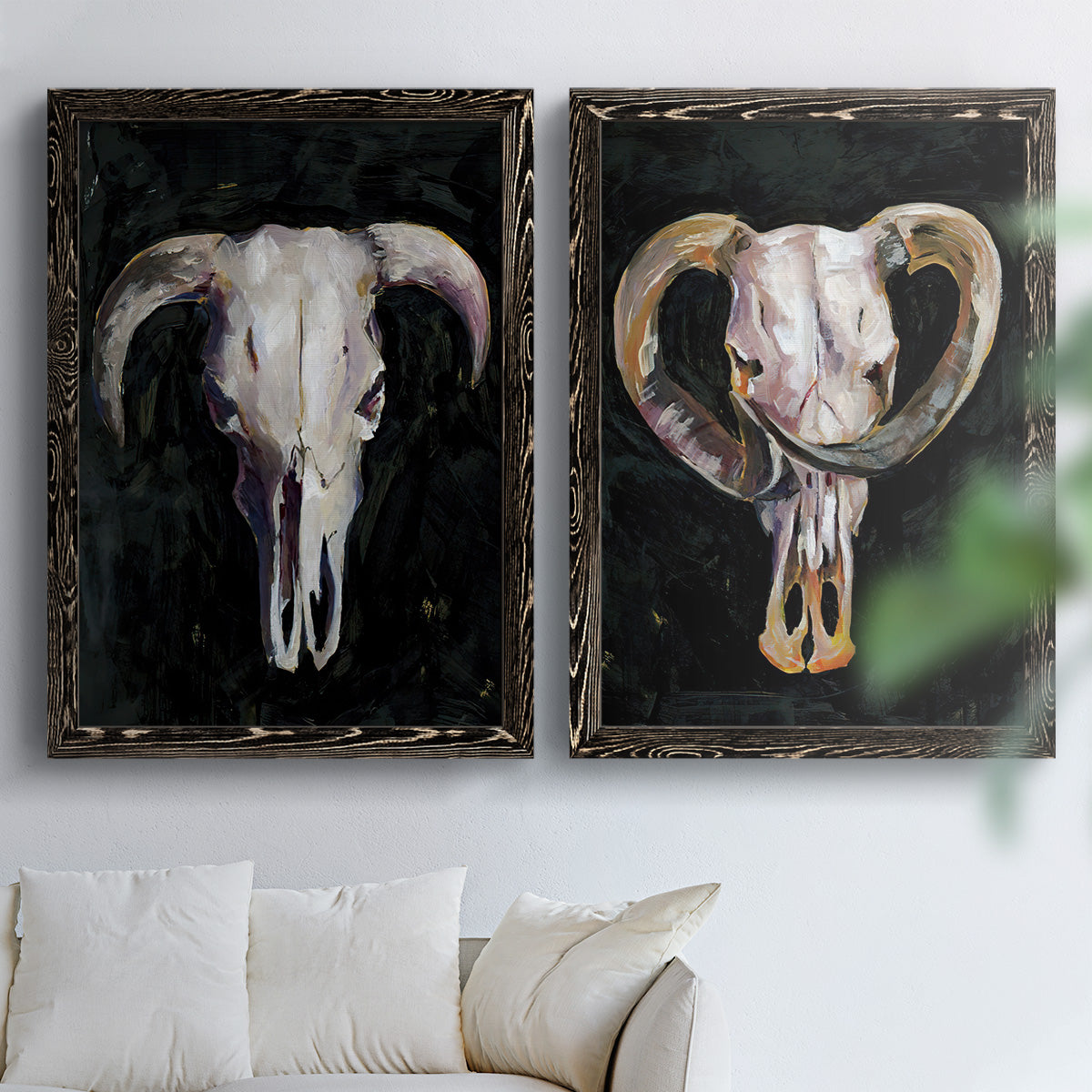 Horned Skull I - Premium Framed Canvas 2 Piece Set - Ready to Hang