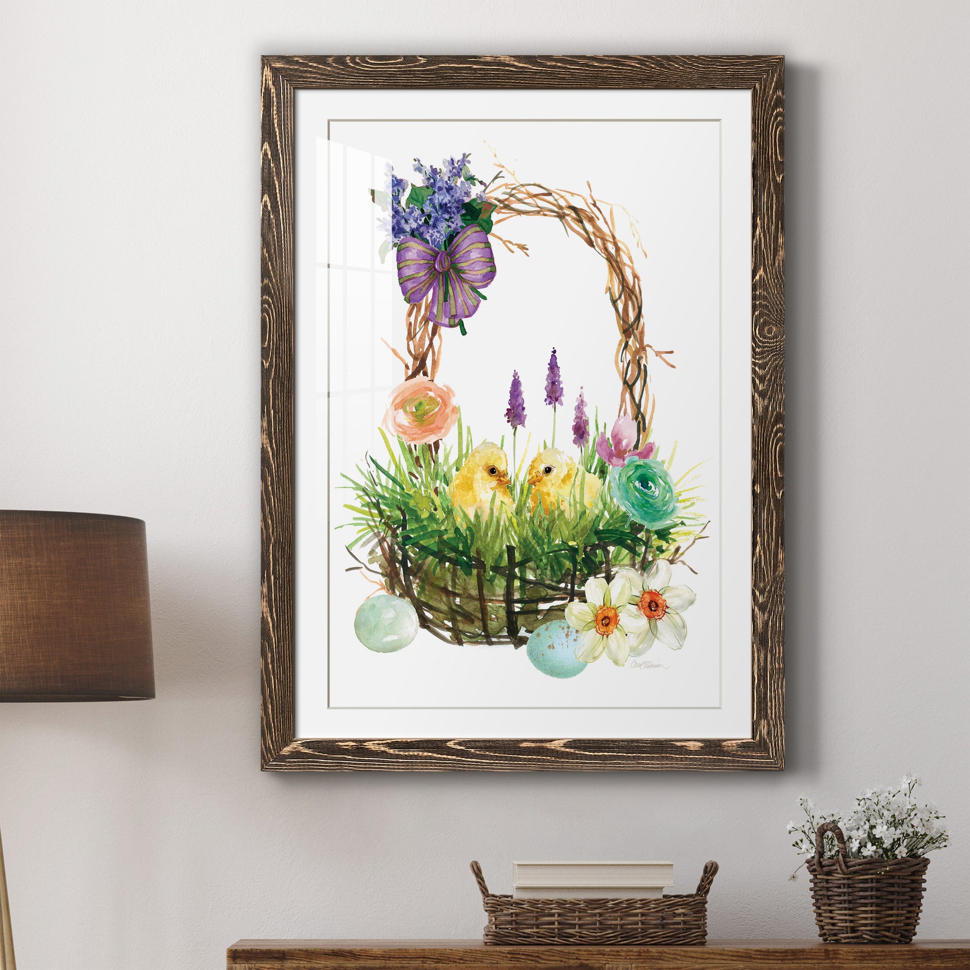 Spring Chick Basket - Barnwood Framed Art Print