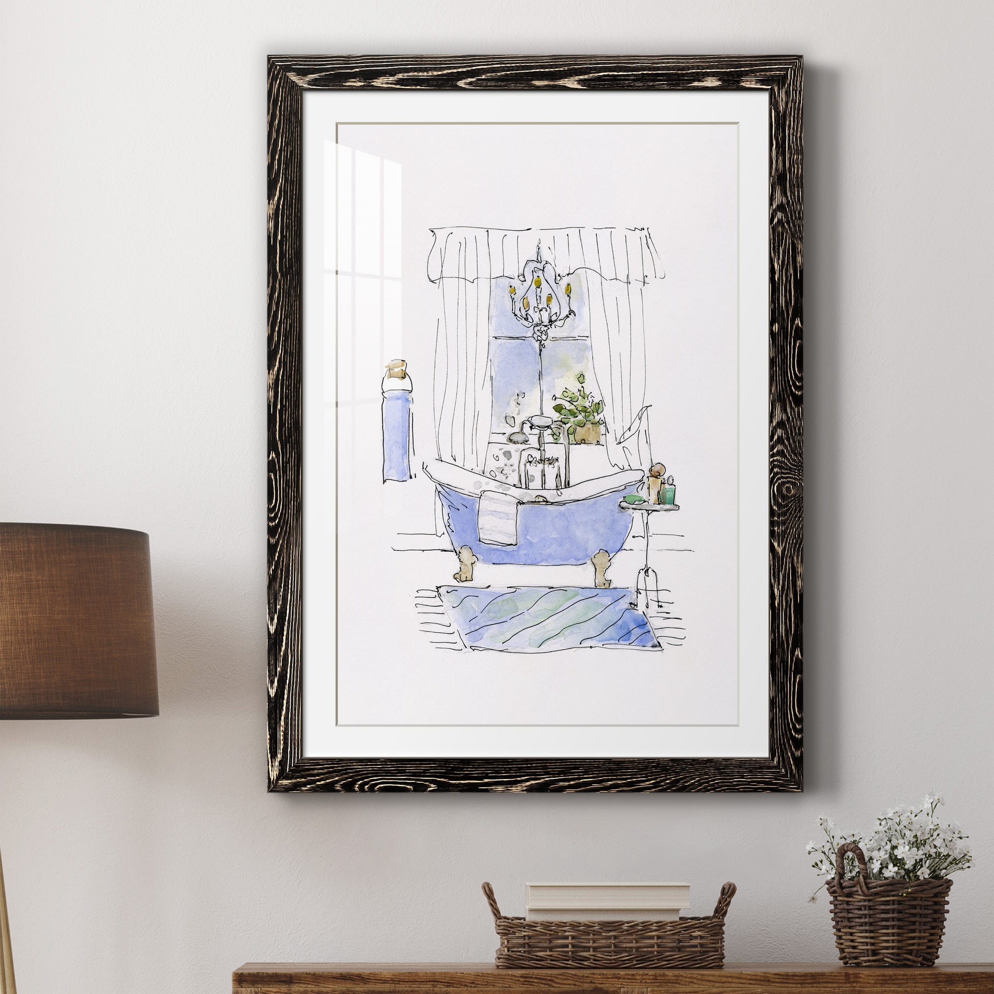 Sketchy Bath I - Premium Framed Print - Distressed Barnwood Frame - Ready to Hang