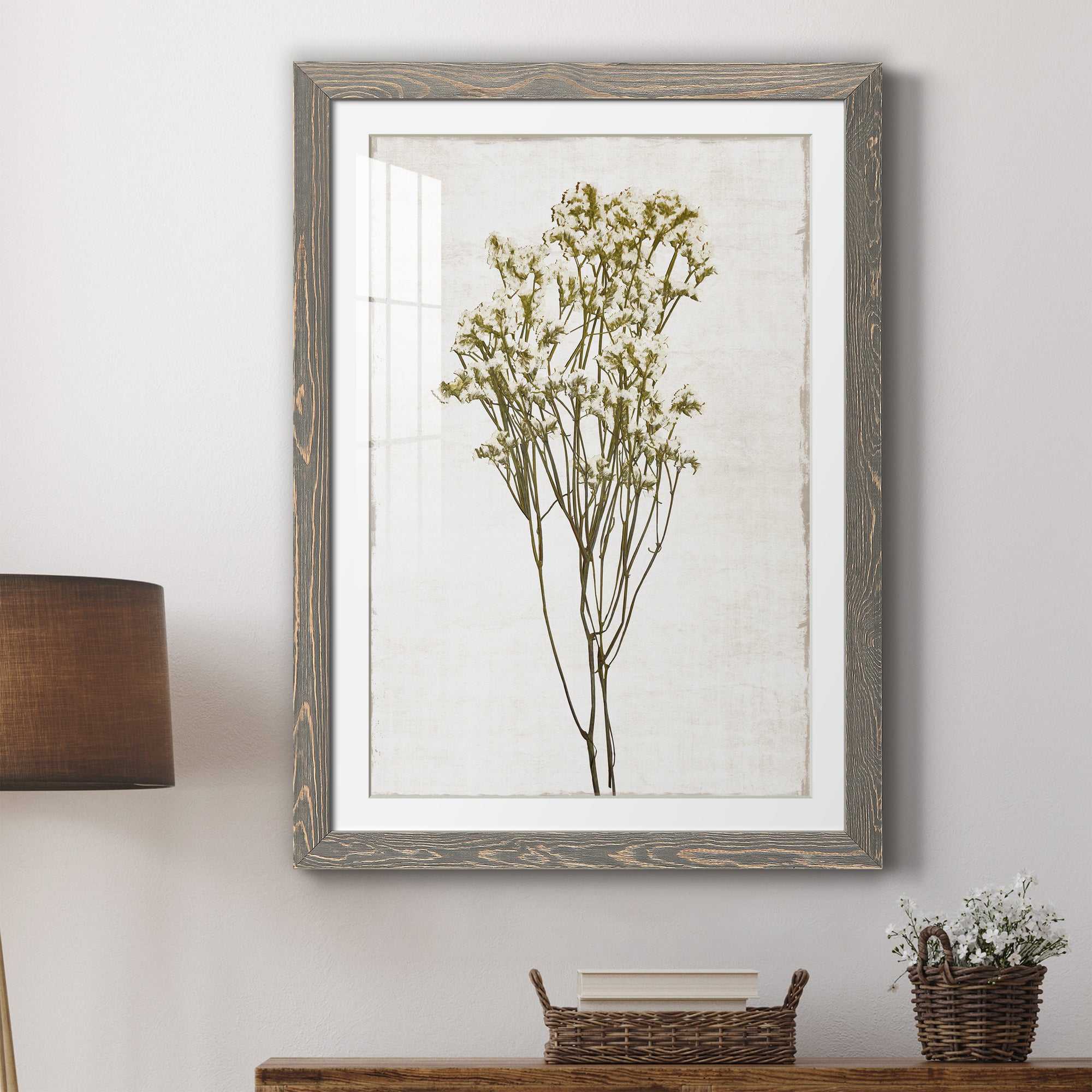 Farmhouse Pressed Flower II - Premium Framed Print - Distressed Barnwood Frame - Ready to Hang