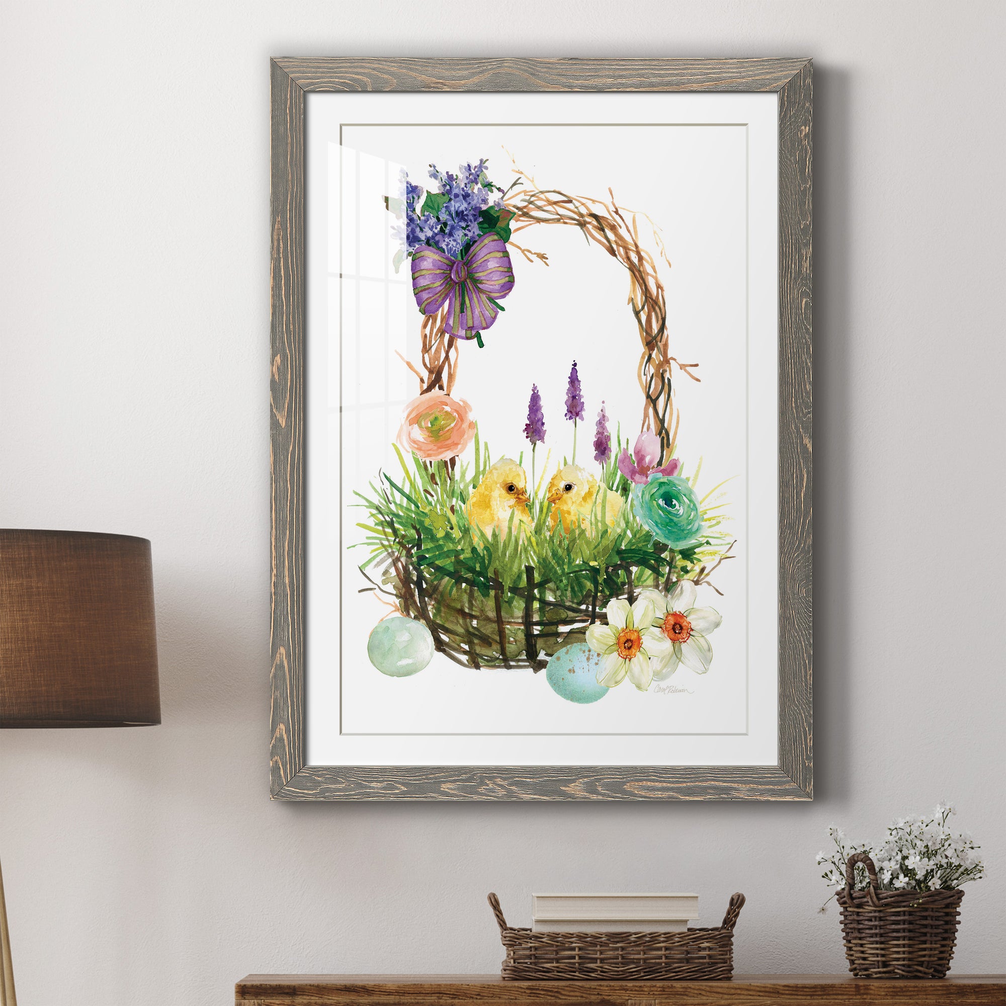 Spring Chick Basket - Barnwood Framed Art Print