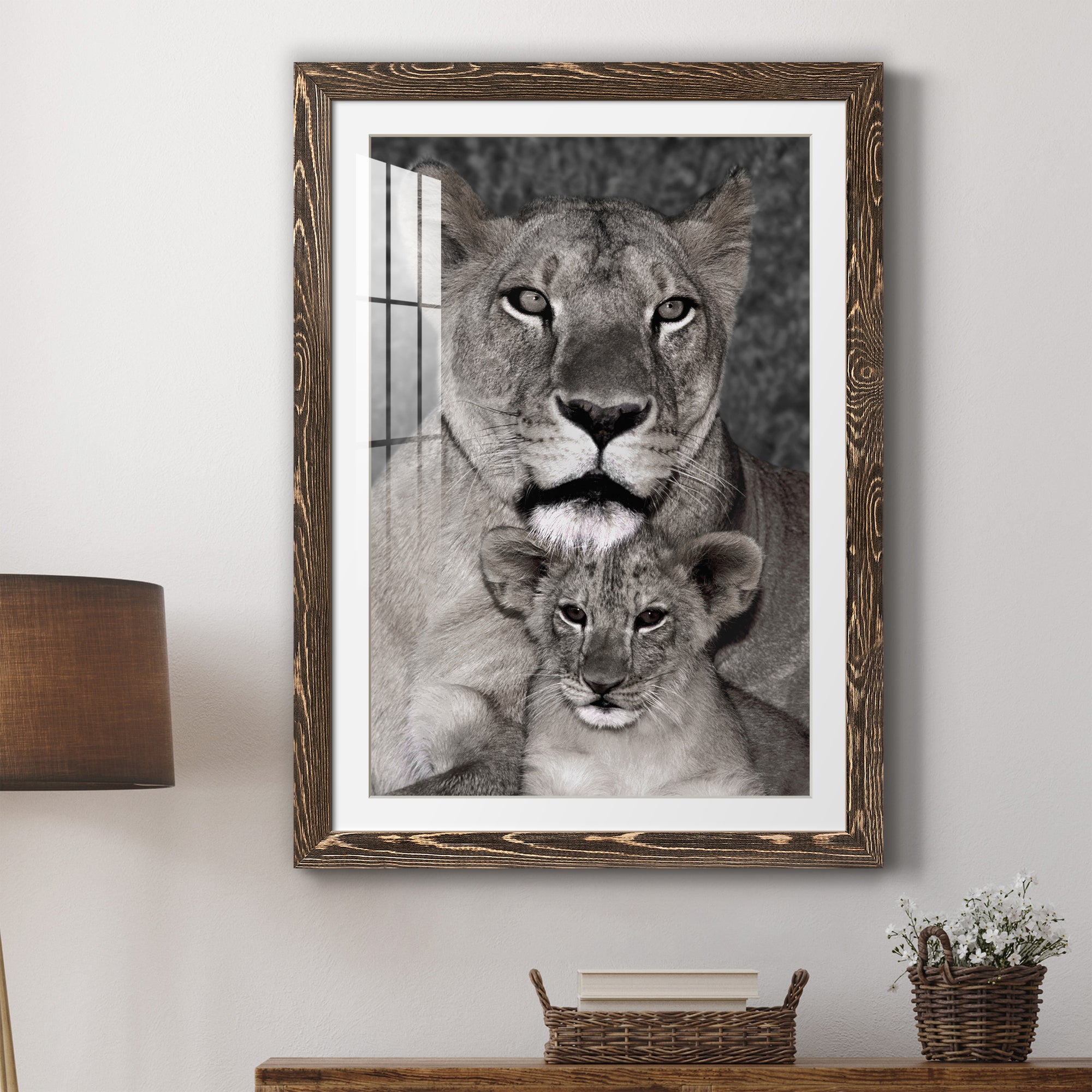Lioness and Cub - Barnwood Framed Art Print