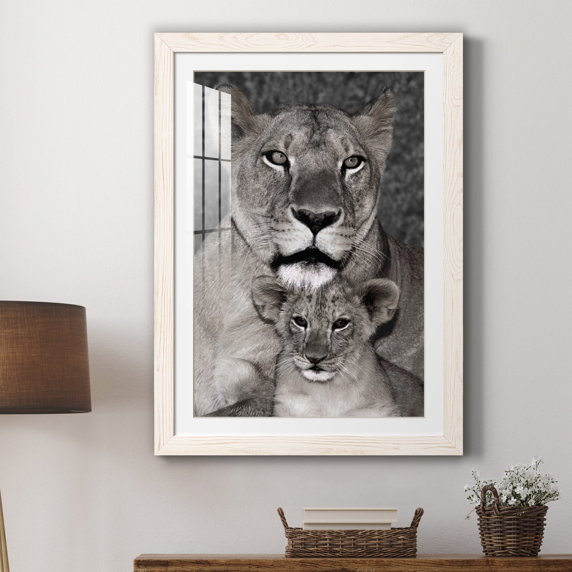 Lioness and Cub - Barnwood Framed Art Print