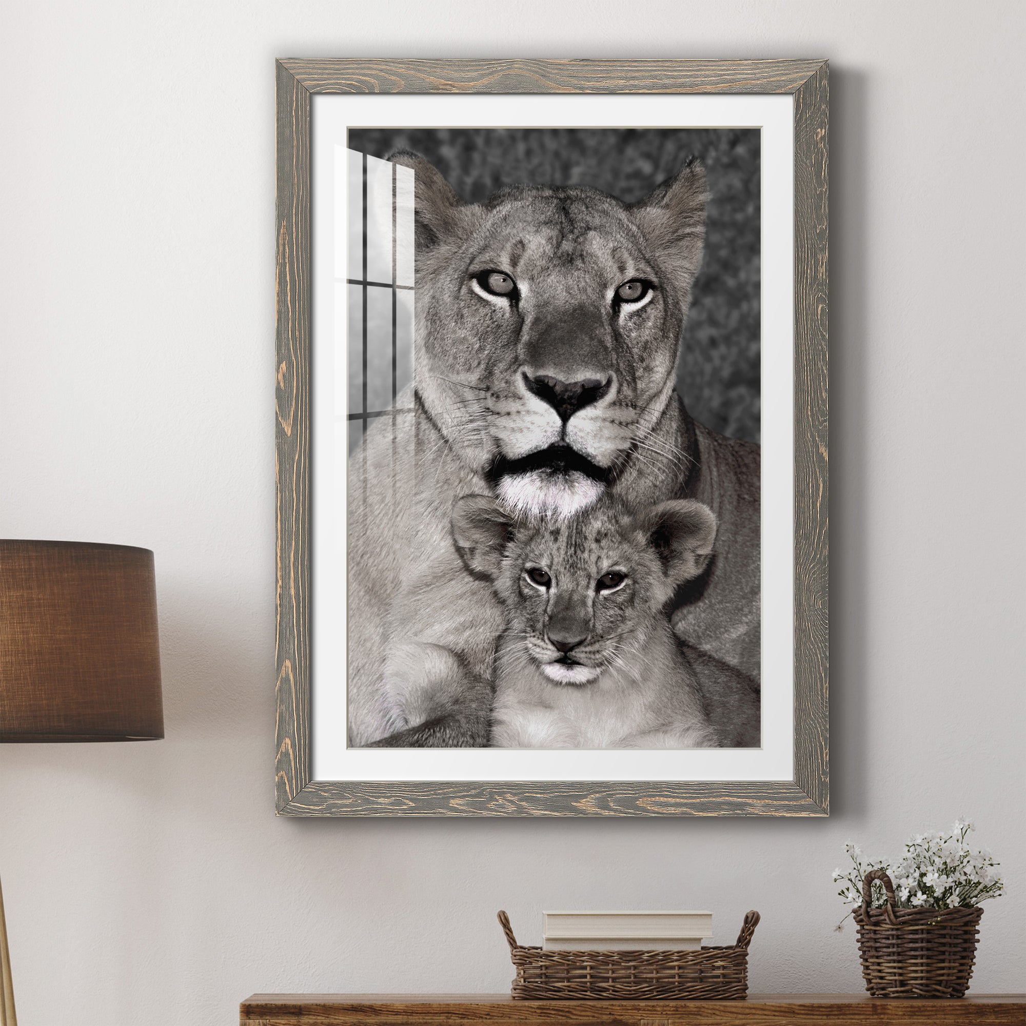 Lioness and Cub - Barnwood Framed Art Print
