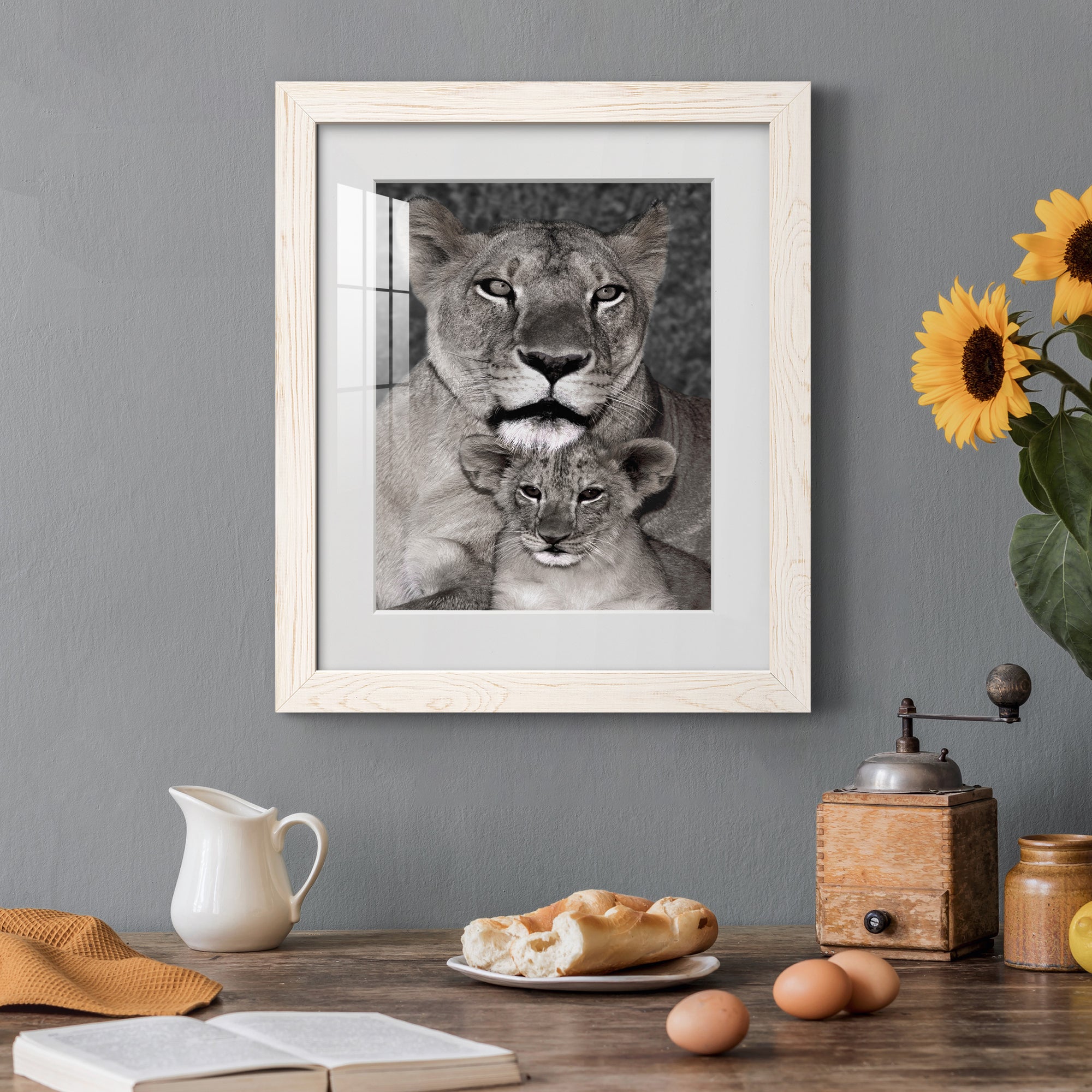 Lioness and Cub - Barnwood Framed Art Print