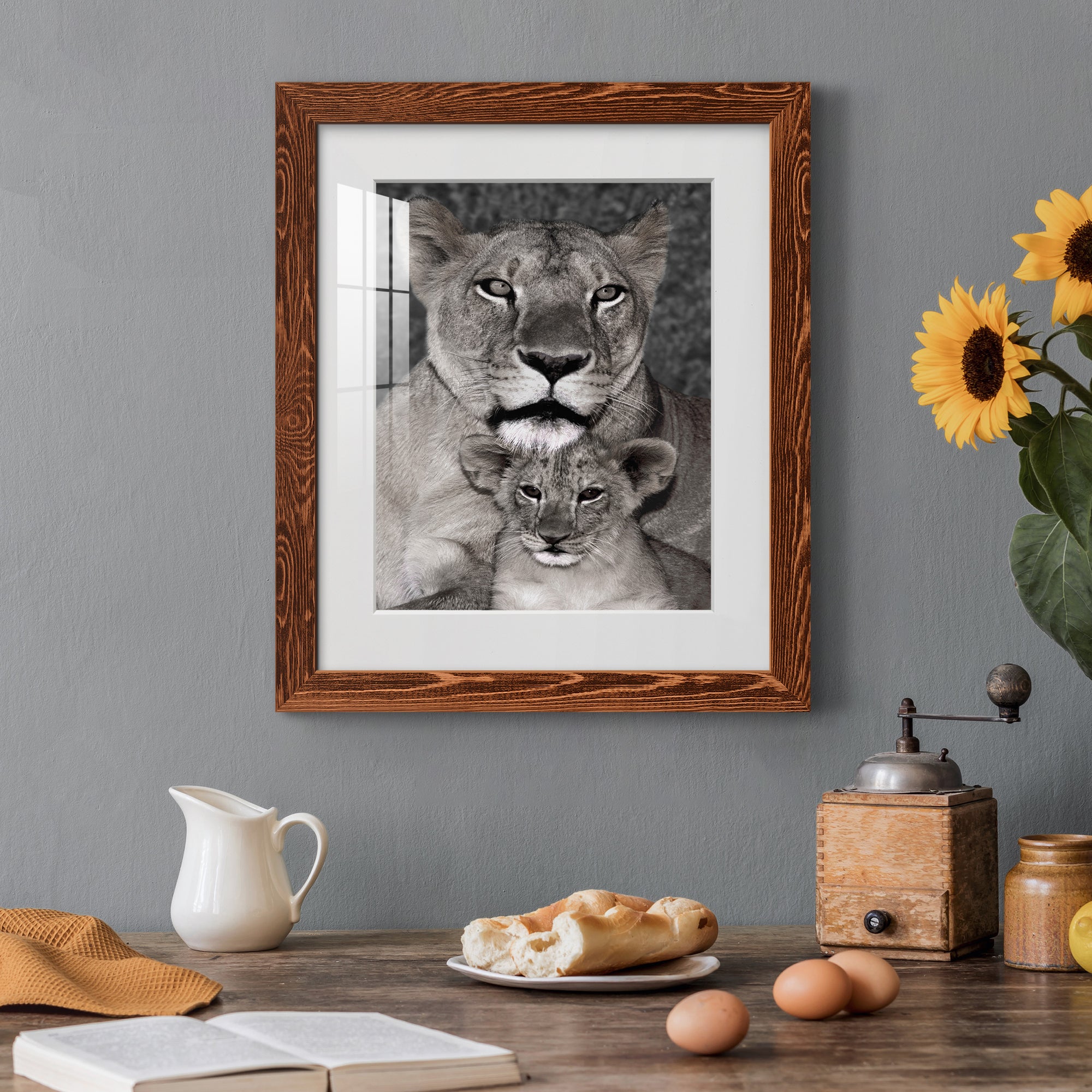 Lioness and Cub - Barnwood Framed Art Print