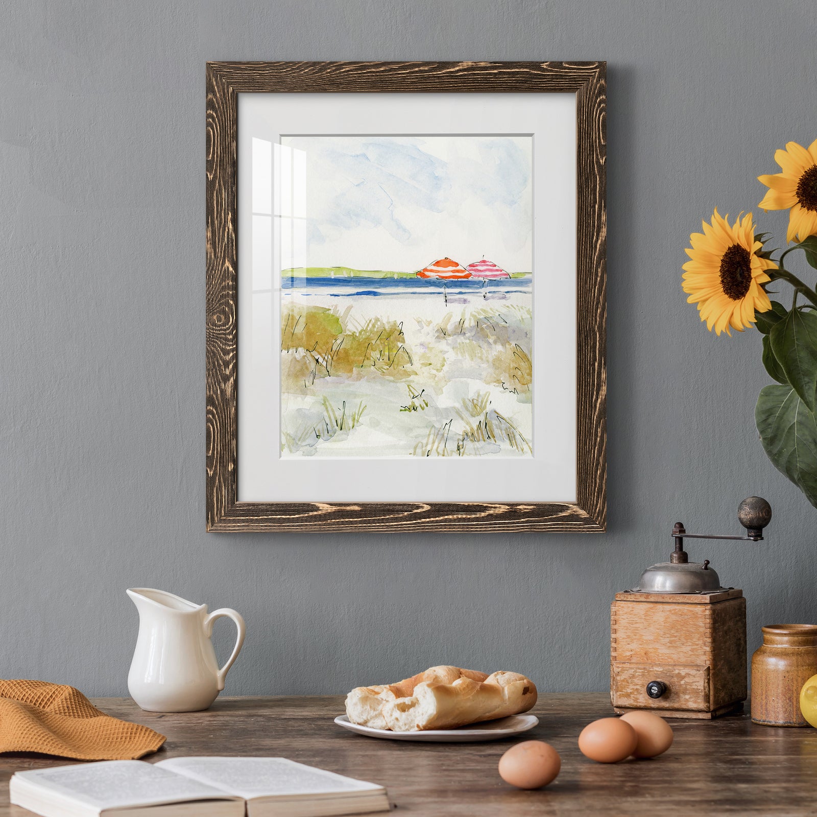 Sketchy Beach II - Premium Framed Print - Distressed Barnwood Frame - Ready to Hang