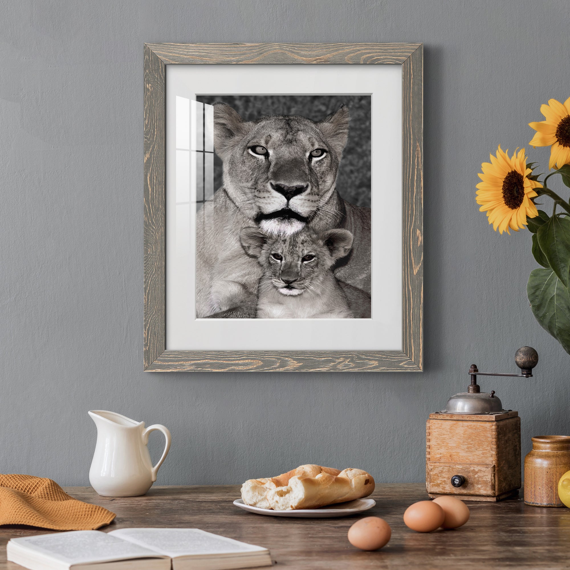 Lioness and Cub - Barnwood Framed Art Print