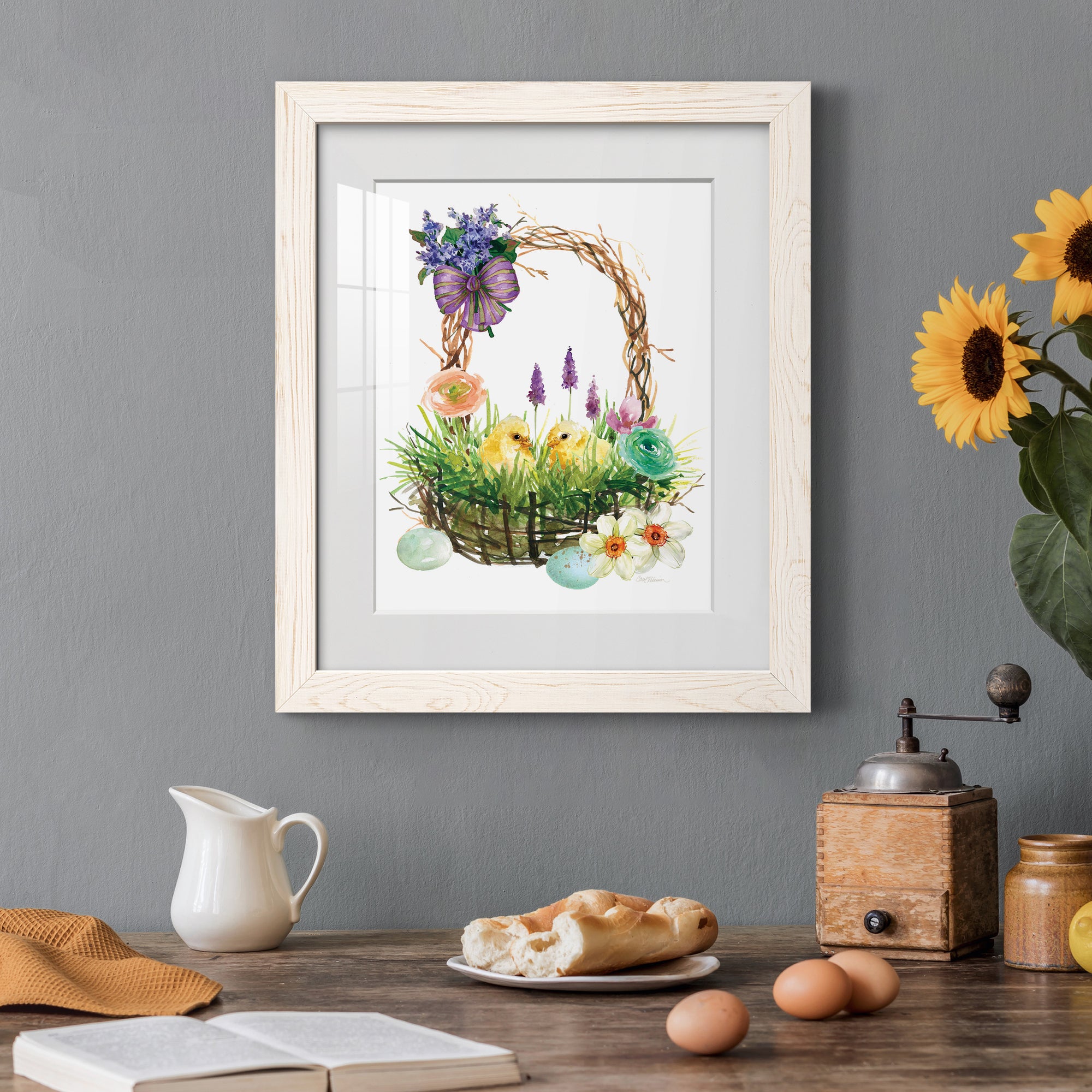 Spring Chick Basket - Barnwood Framed Art Print