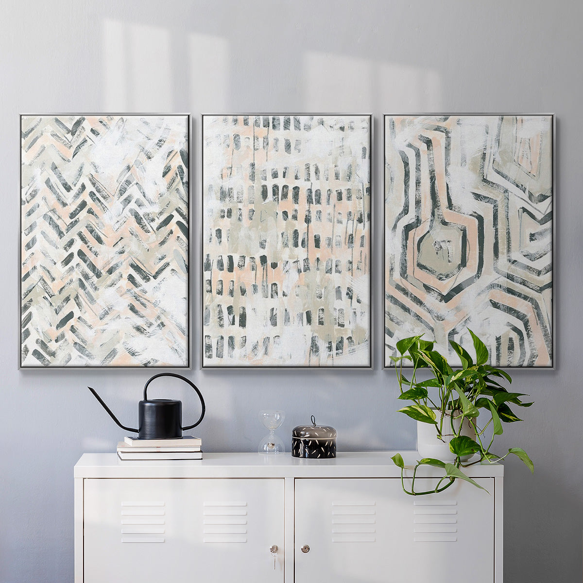 Sand Glyphs I - Framed Premium Gallery Wrapped Canvas L Frame 3 Piece Set - Ready to Hang