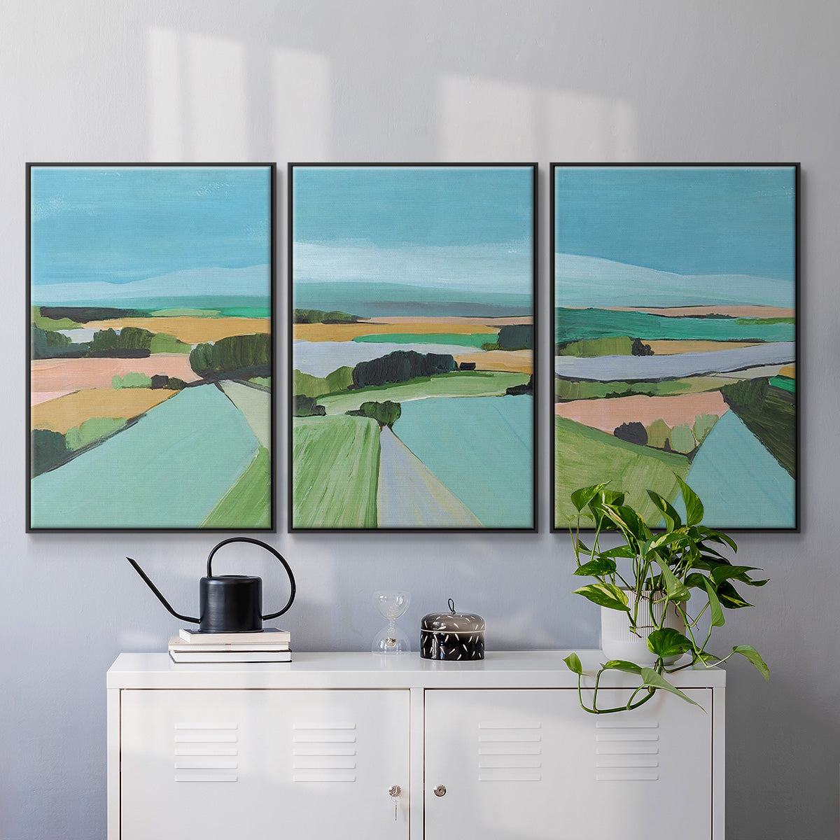 Bright Colored Countryside I - Framed Premium Gallery Wrapped Canvas L Frame 3 Piece Set - Ready to Hang