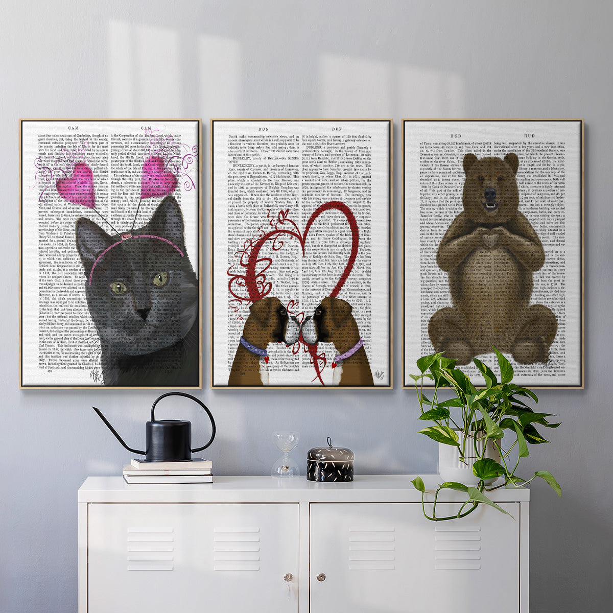 Bear and Hand Heart - Framed Premium Gallery Wrapped Canvas L Frame 3 Piece Set - Ready to Hang