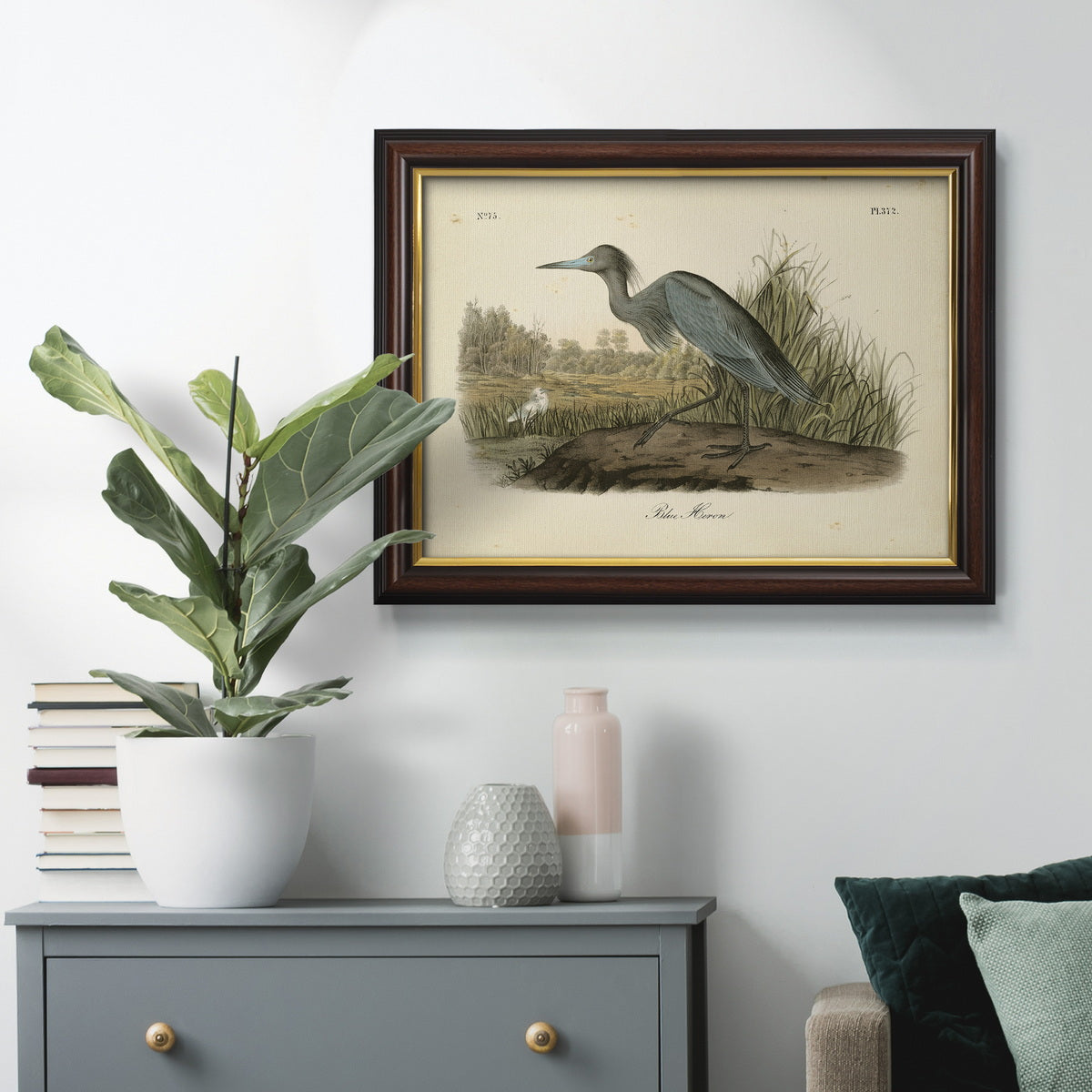 Audubons Blue Heron Premium Framed Canvas- Ready to Hang