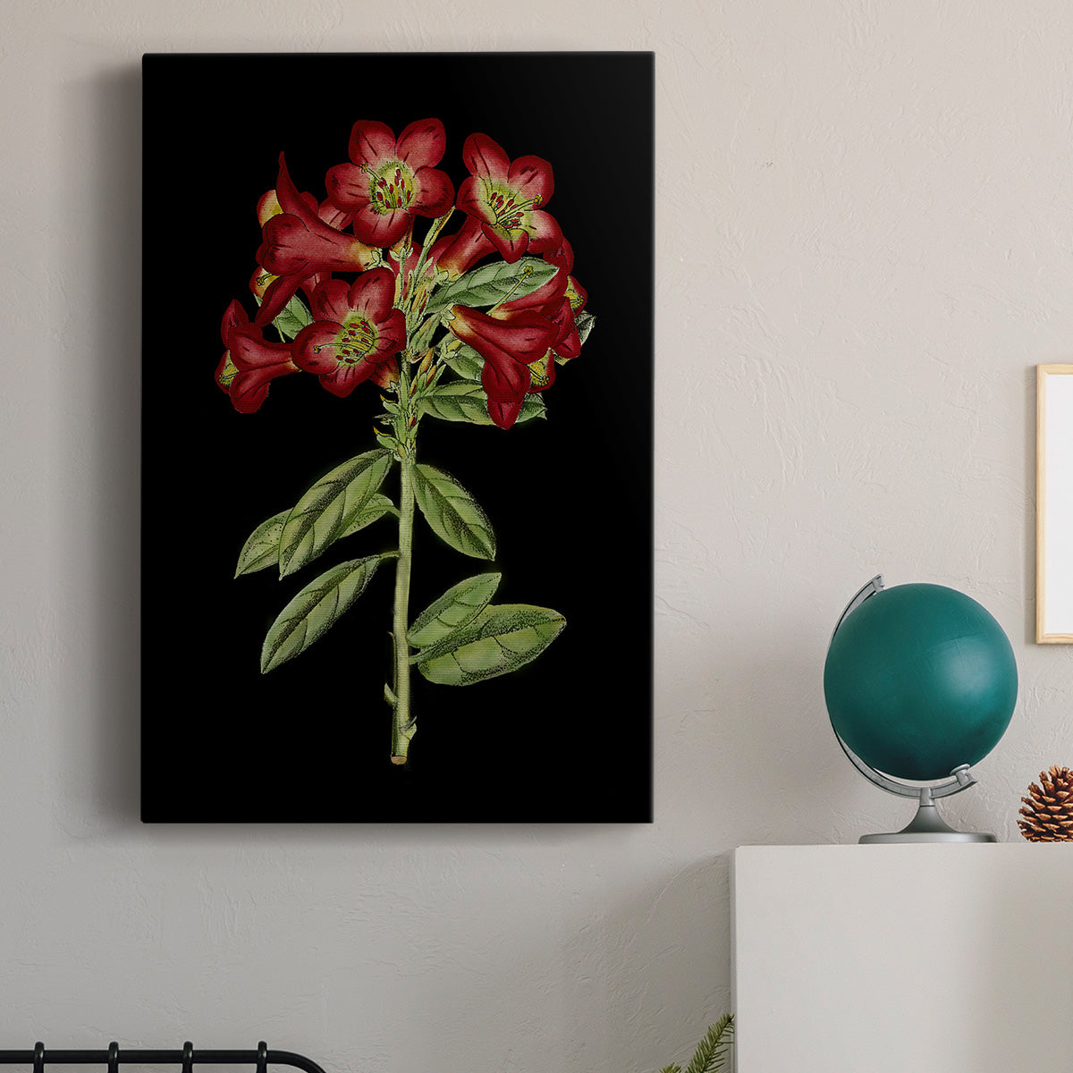 Crimson Flowers on Black (A) IV Premium Gallery Wrapped Canvas - Ready to Hang