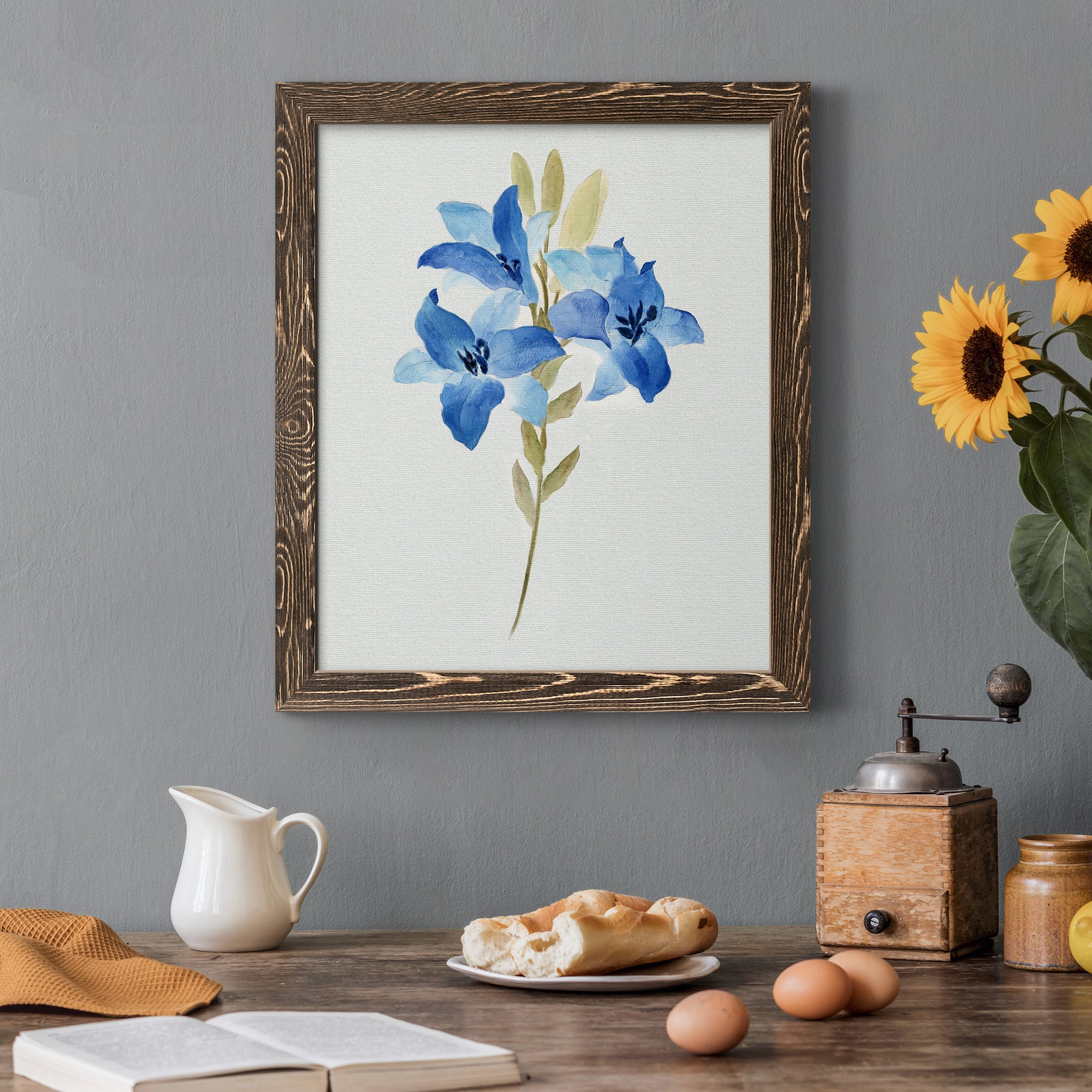Blue Blossom Botanical III - Premium Canvas Framed in Barnwood - Ready to Hang