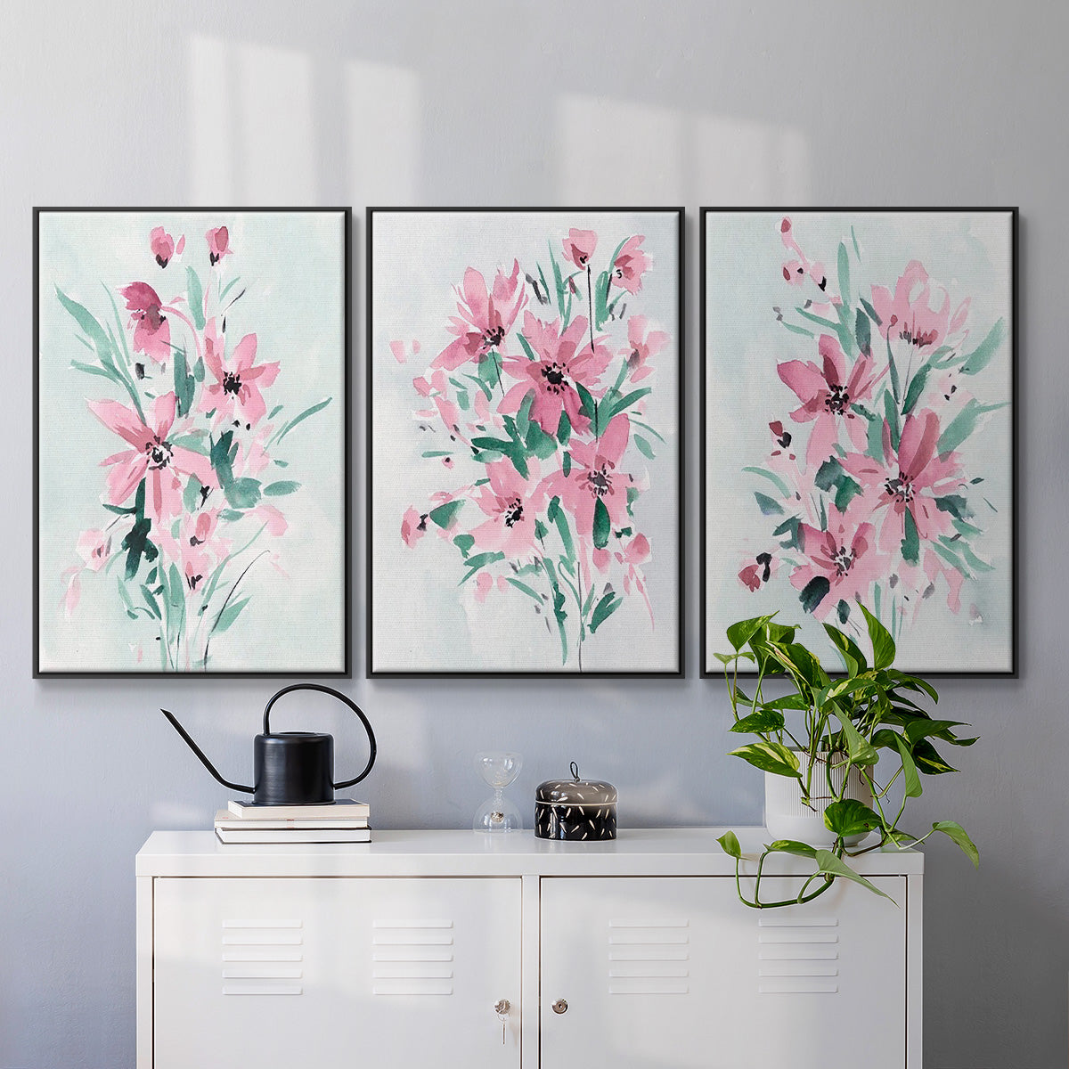 Posy Blooms I - Framed Premium Gallery Wrapped Canvas L Frame 3 Piece Set - Ready to Hang