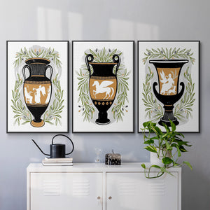 Greek Vases I - Framed Premium Gallery Wrapped Canvas L Frame 3 Piece Set - Ready to Hang