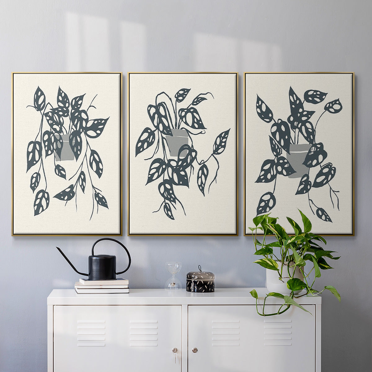 Growing Leaves IV - Framed Premium Gallery Wrapped Canvas L Frame 3 Piece Set - Ready to Hang