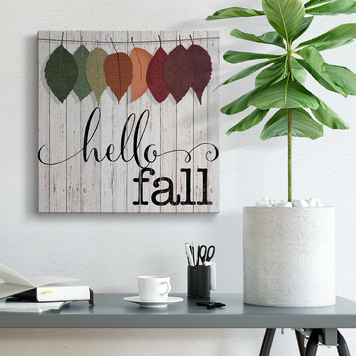 Hello Fall Leaves-Premium Gallery Wrapped Canvas - Ready to Hang