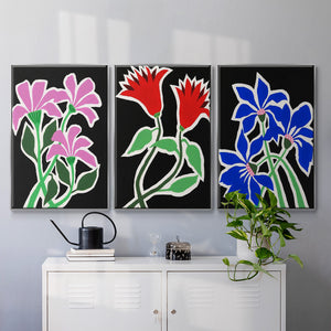 Pop Flowers IV - Framed Premium Gallery Wrapped Canvas L Frame 3 Piece Set - Ready to Hang
