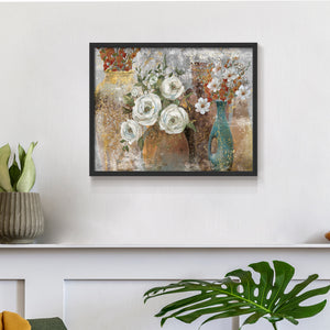 45359,floral arrangement,vintage vases,white roses,colorful flowers,interior decor,traditional setting,elegant atmosphere,rustic charm,art,home decoration,decorative art,still life,painting,wall art,nature,blossoms,handcrafted,textures,serenity,warmth,floral decor,home accessories,interior design,room decoration,botanical,aesthetics,creativity,tranquility,visual art,flowers,art prints,gallery wall,unique design,classic style,ornamental vases,bloom arrangement,Re-stickable,Plants & Flowers