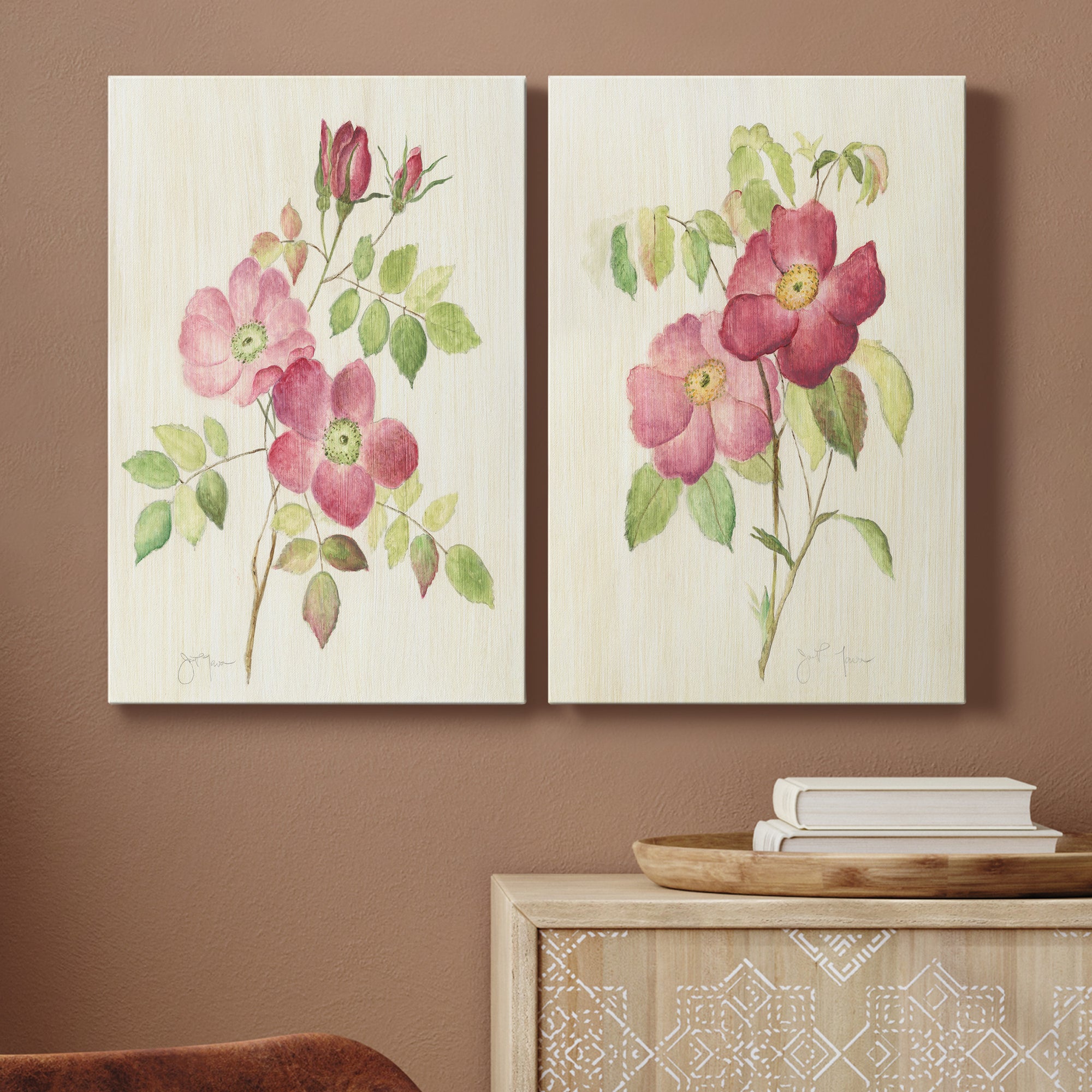 Dusty Rose I Premium Gallery Wrapped Canvas - Ready to Hang - Set of 2 - 8 x 12 Each