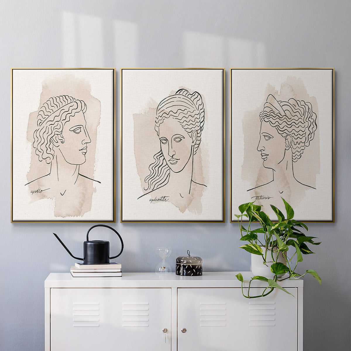 Greek Busts IV - Framed Premium Gallery Wrapped Canvas L Frame 3 Piece Set - Ready to Hang