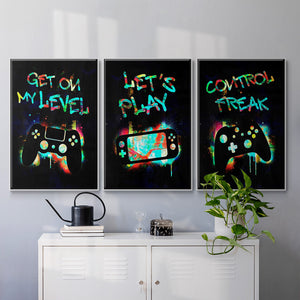Gamer Tag I - Framed Premium Gallery Wrapped Canvas L Frame 3 Piece Set - Ready to Hang