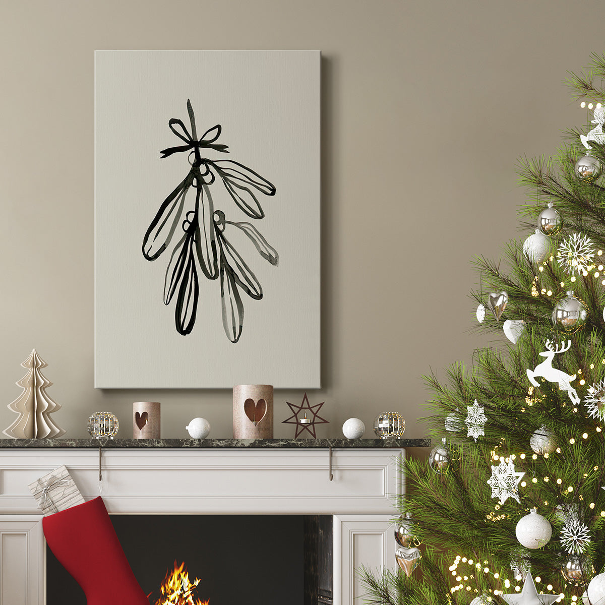Mistletoe Sketch with Bows I - Gallery Wrapped Canvas